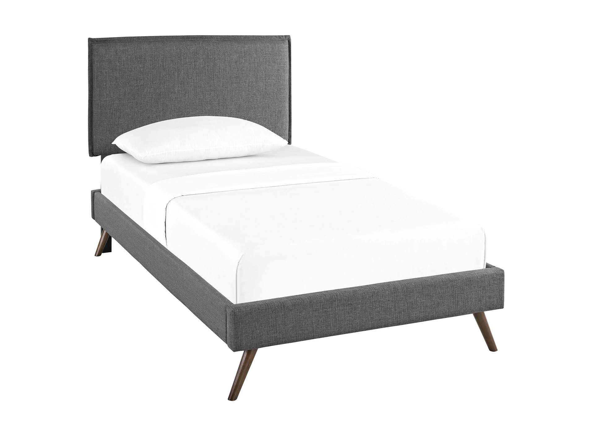 Gray Amaris Platform Twin Bed - Fabric with Round Splayed Legs,Modway