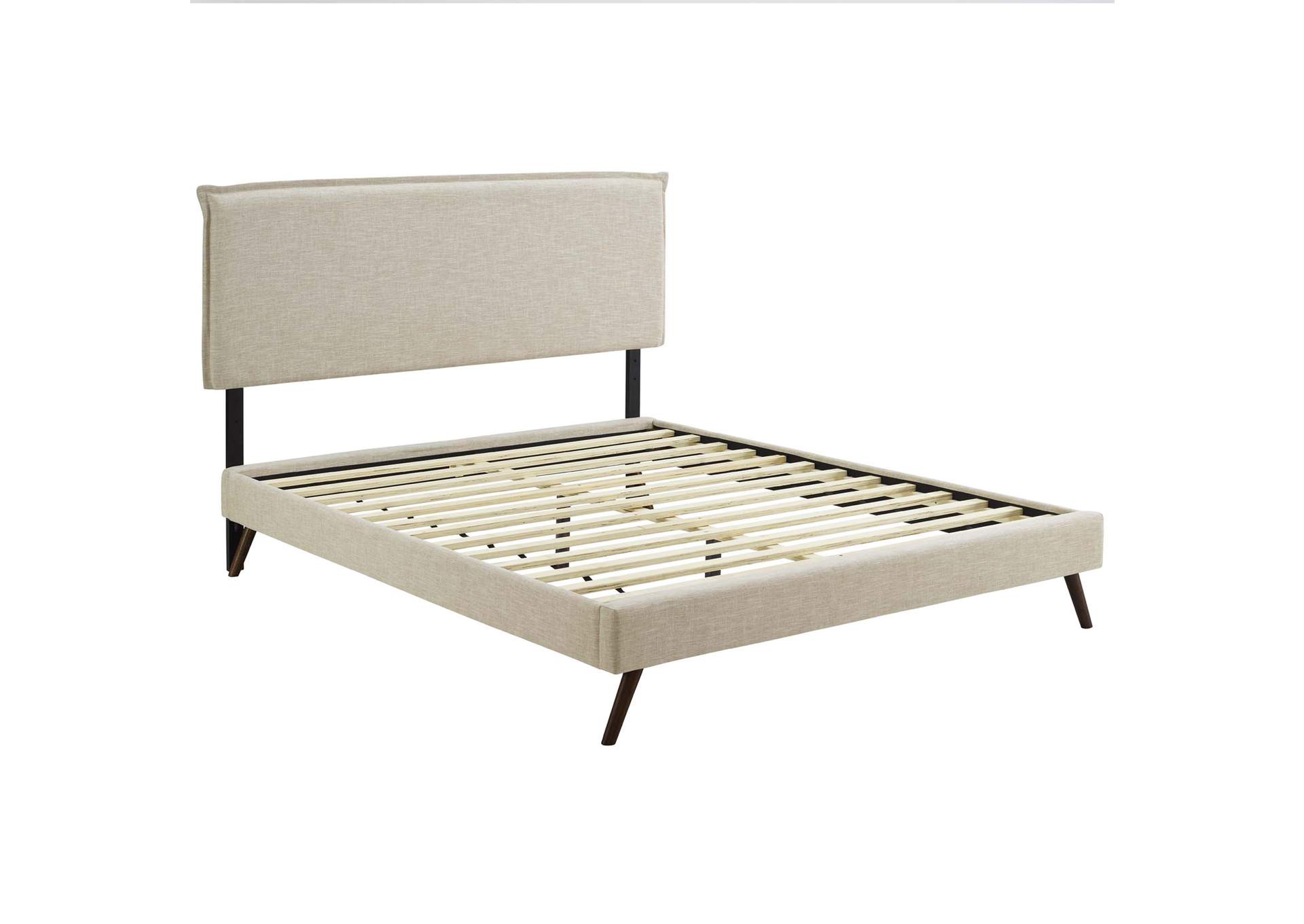 Beige Amaris Platform Queen Bed - Fabric with Round Splayed Legs,Modway
