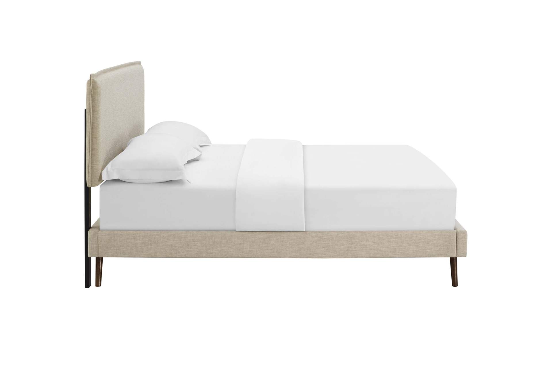 Beige Amaris Platform Queen Bed - Fabric with Round Splayed Legs,Modway