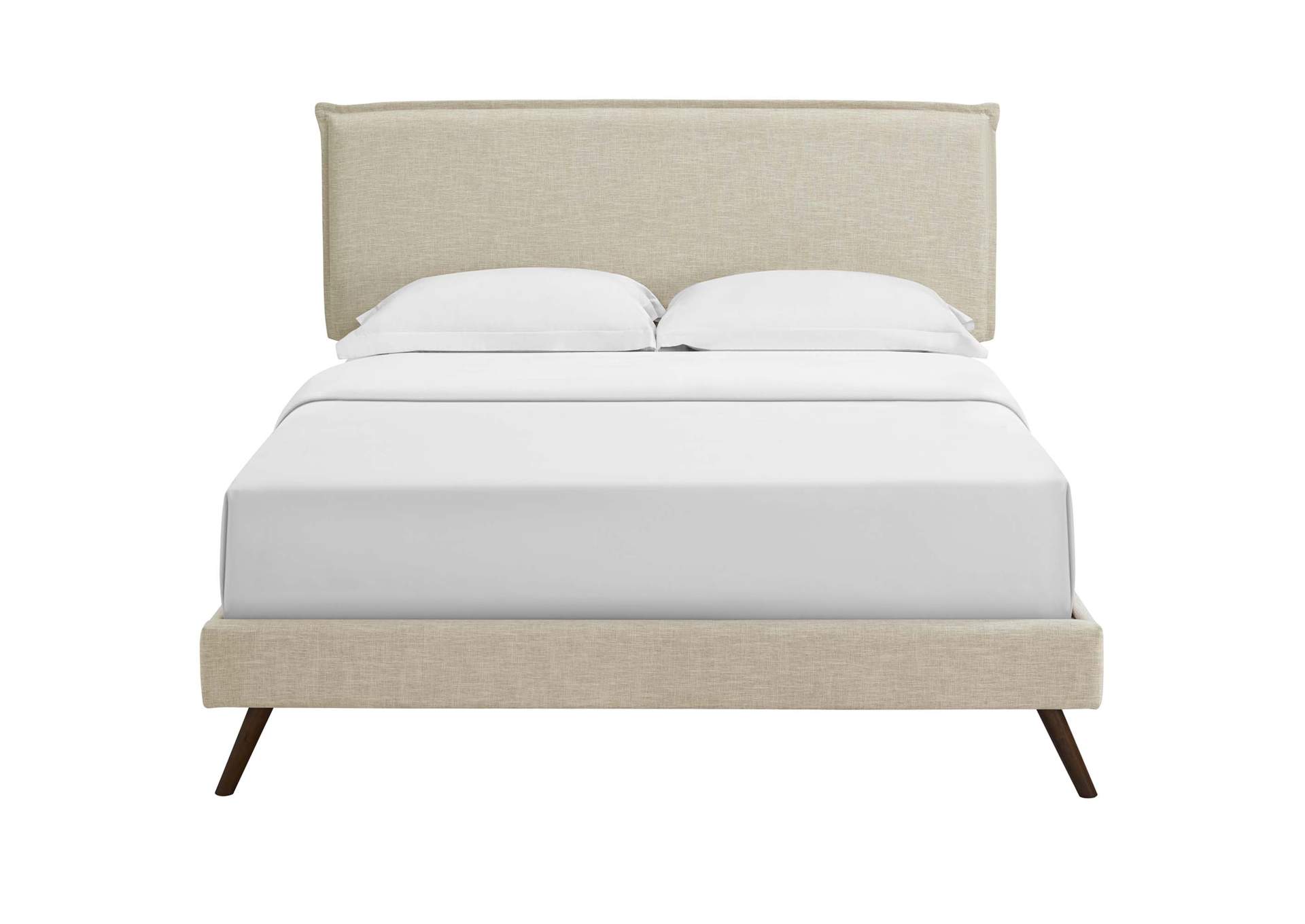 Beige Amaris Platform Queen Bed - Fabric with Round Splayed Legs,Modway