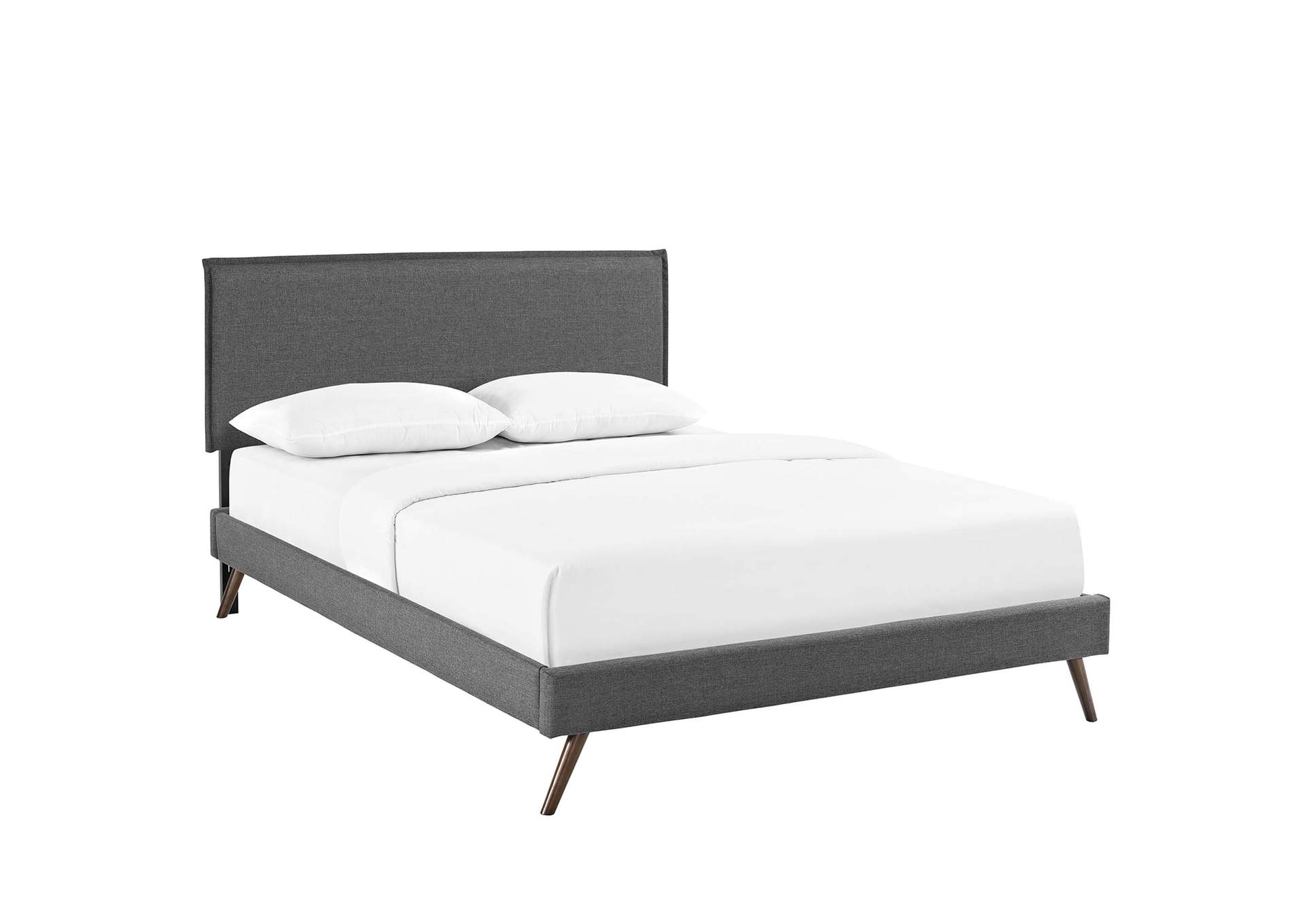 Gray Amaris Platform Queen Bed - Fabric with Round Splayed Legs,Modway