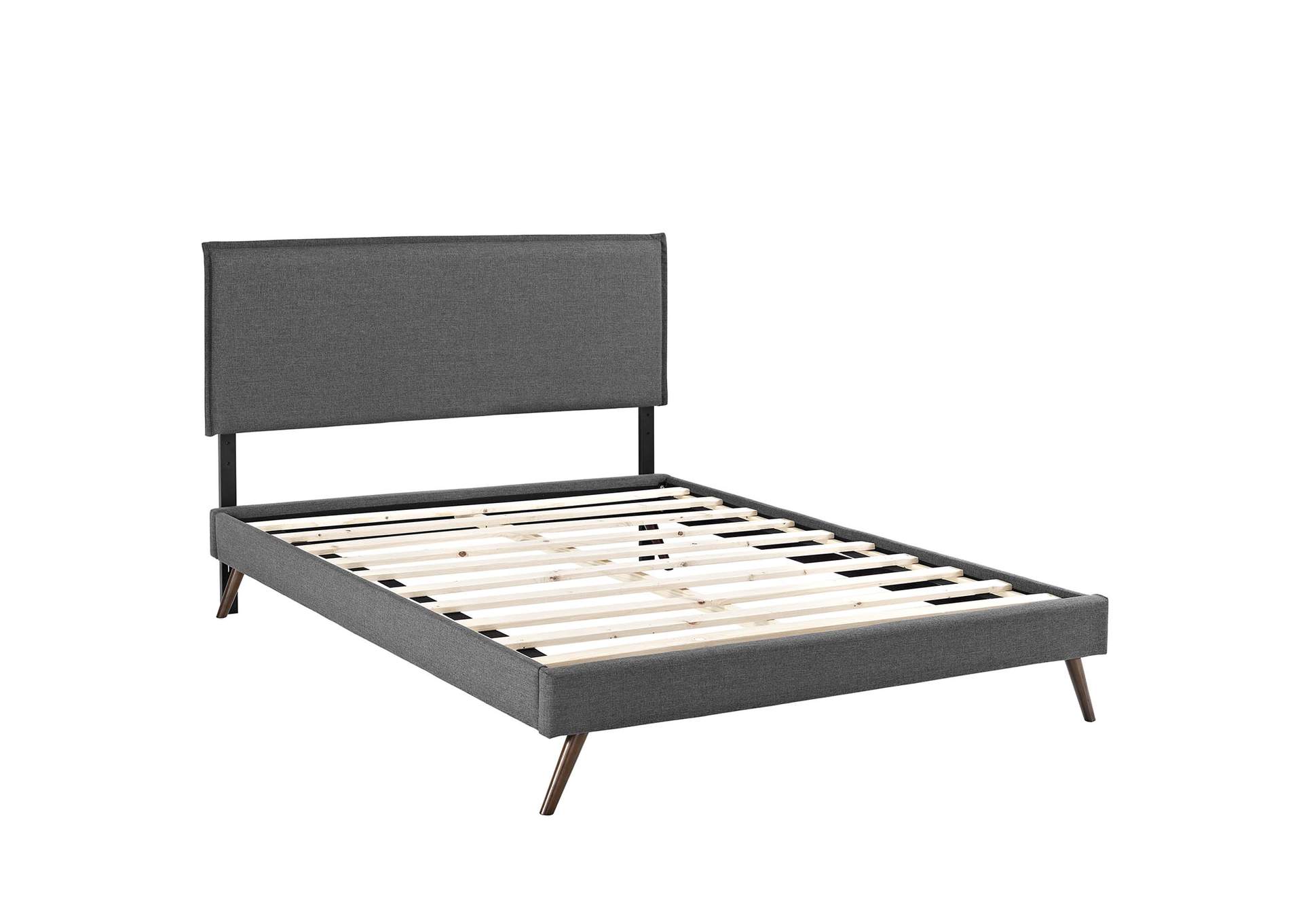 Gray Amaris Platform Queen Bed - Fabric with Round Splayed Legs,Modway