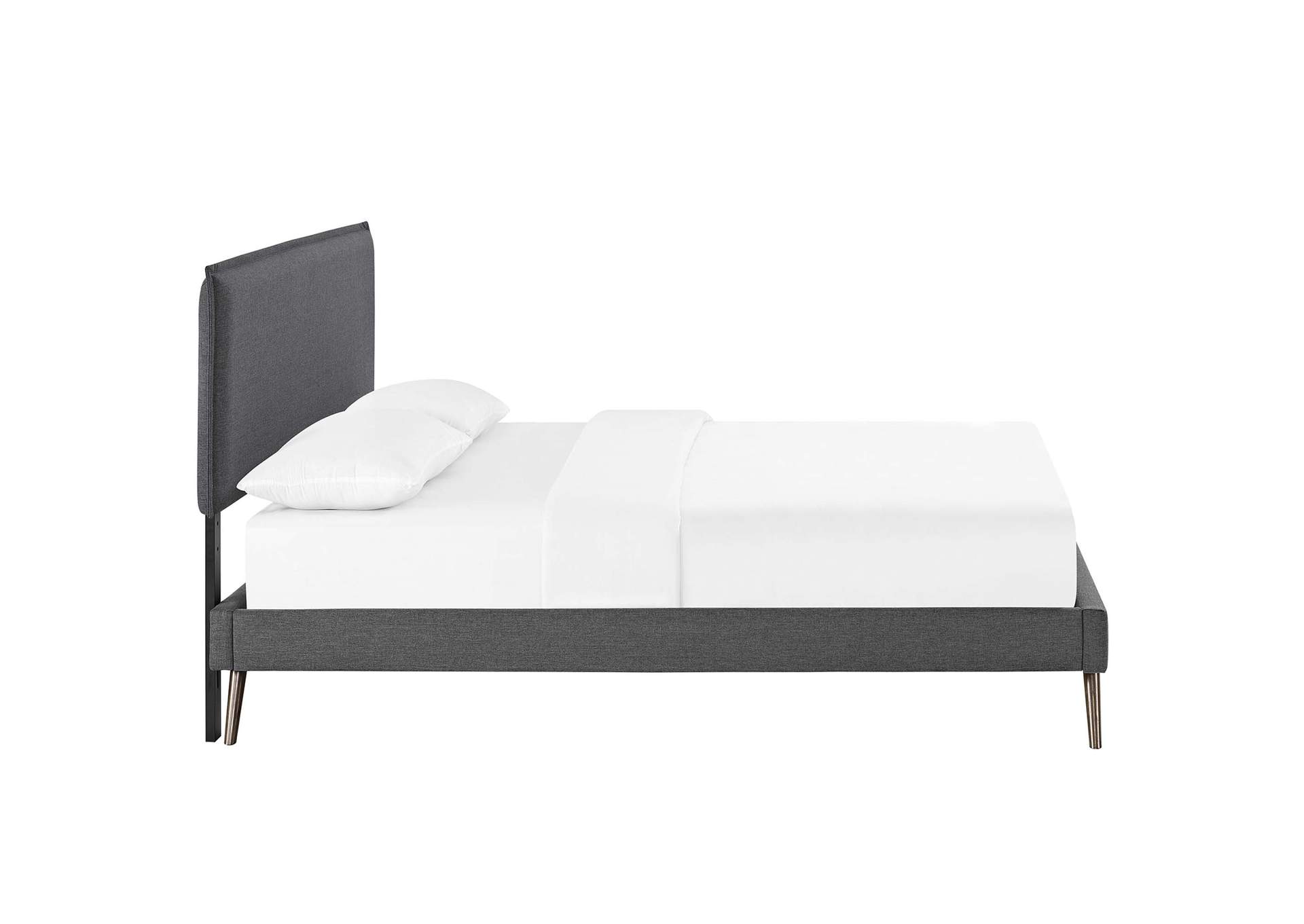 Gray Amaris Platform Queen Bed - Fabric with Round Splayed Legs,Modway