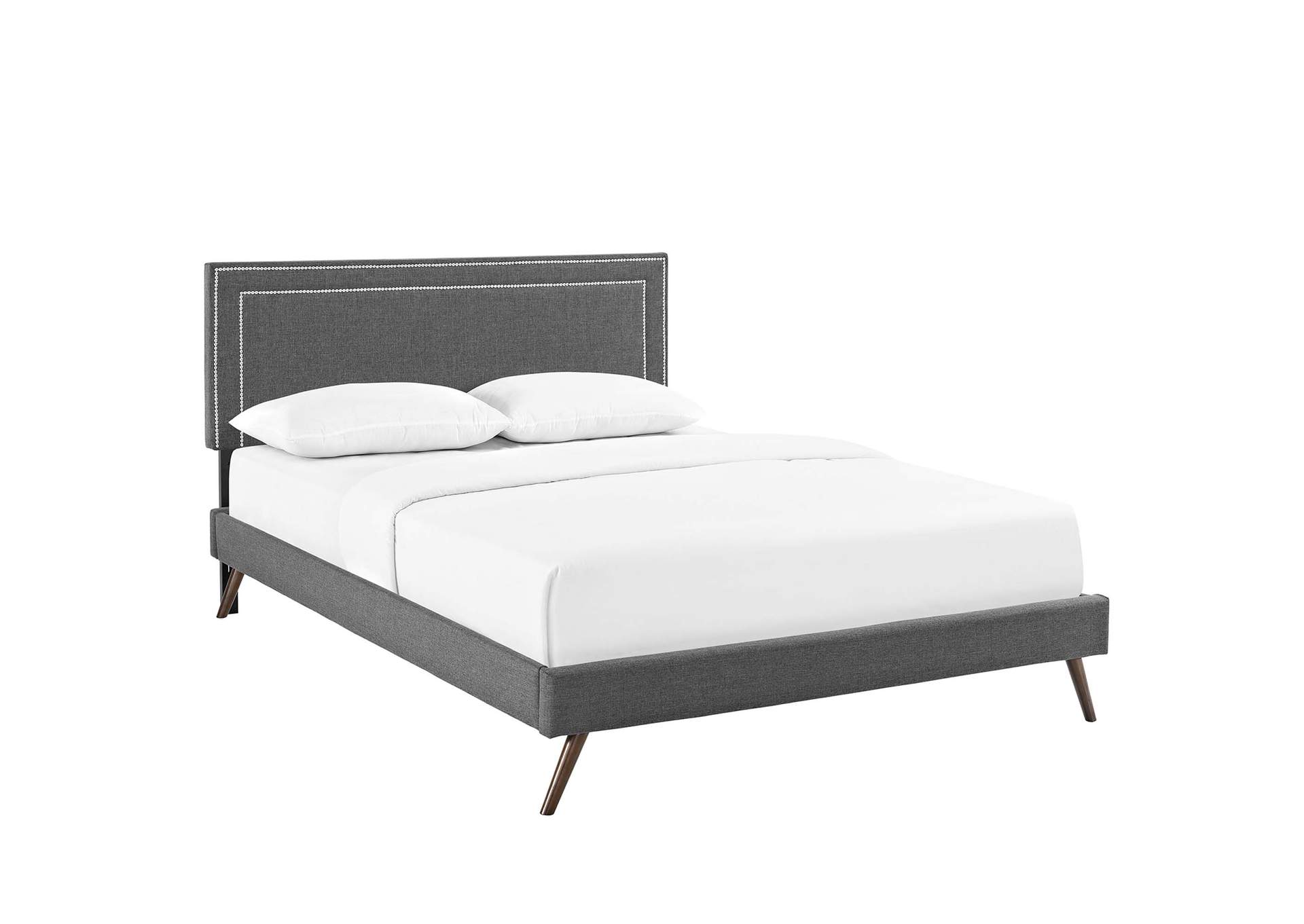 Gray Virginia Platform Queen Bed - Fabric with Round Splayed Legs,Modway