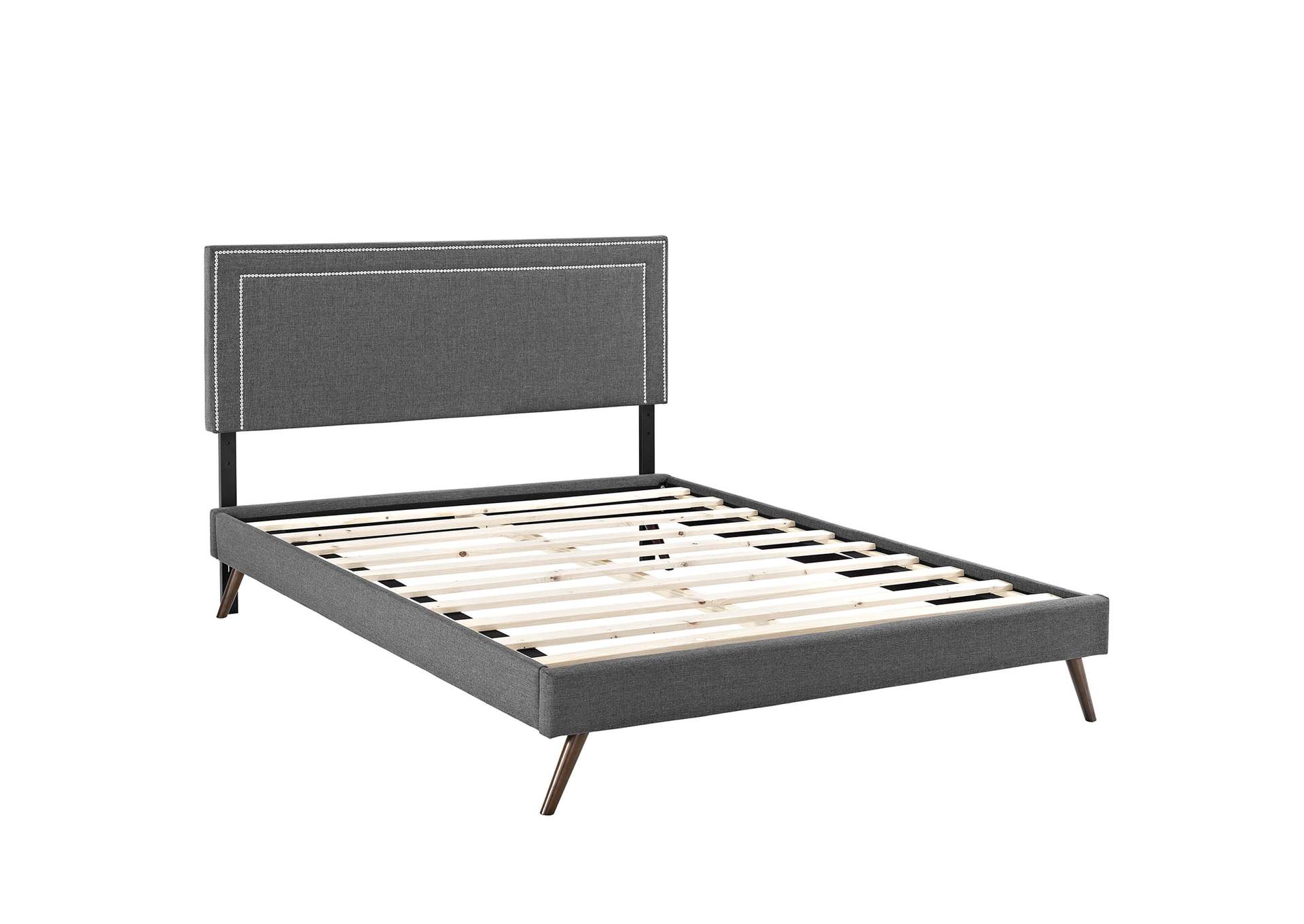 Gray Virginia Platform Queen Bed - Fabric with Round Splayed Legs,Modway