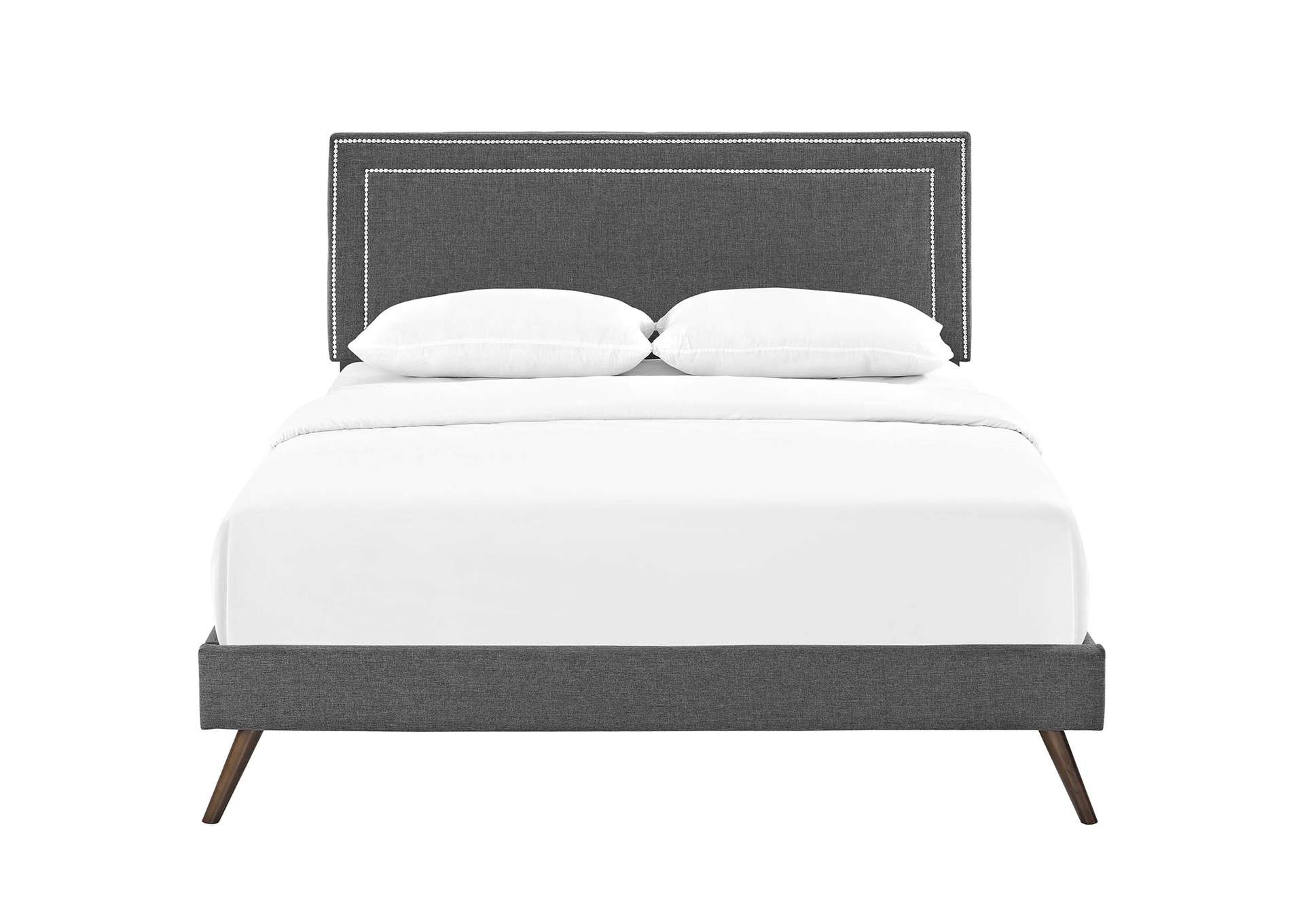 Gray Virginia Platform Queen Bed - Fabric with Round Splayed Legs,Modway
