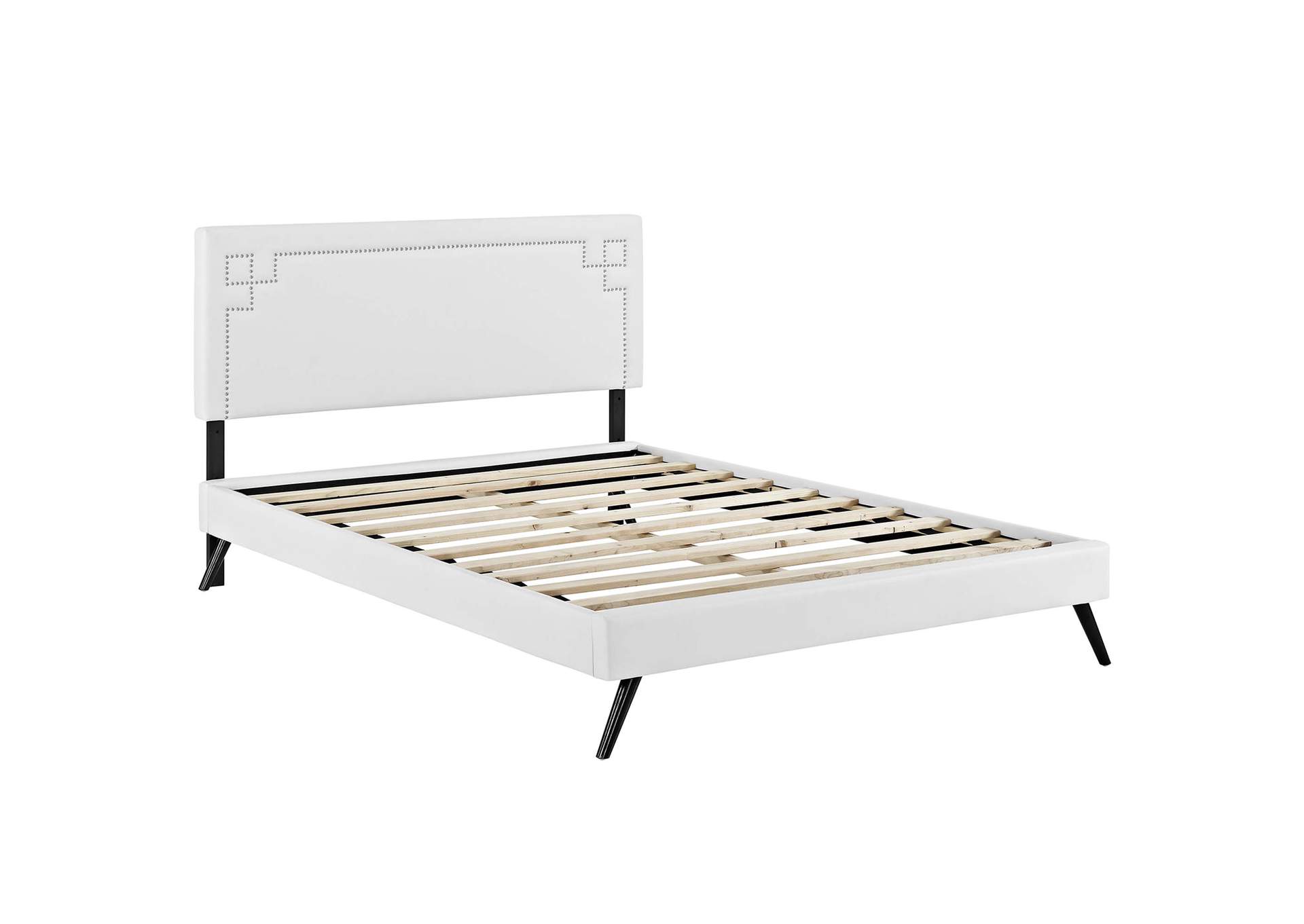 White Ruthie Platform Queen Bed - Vinyl with Round Splayed Legs,Modway