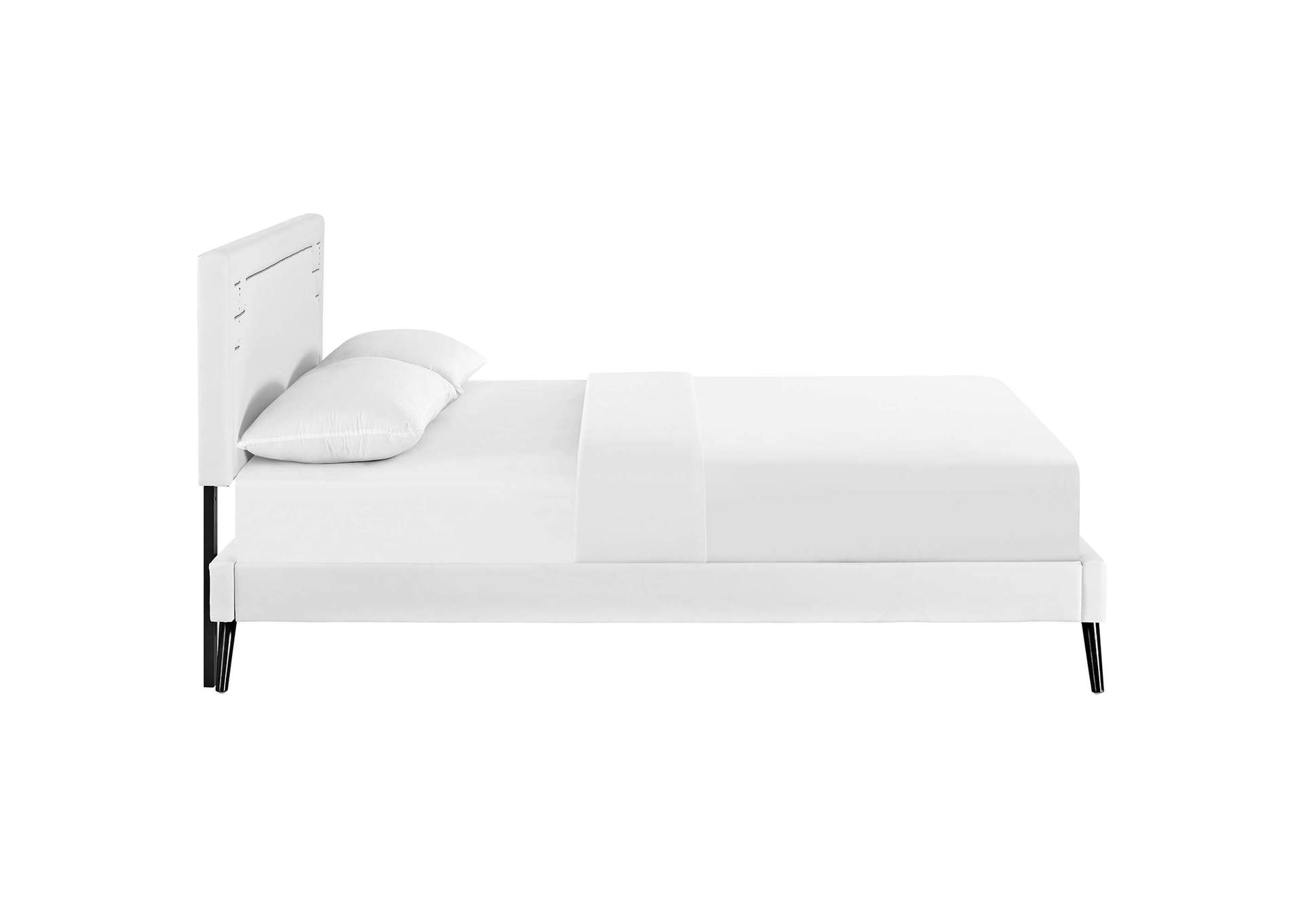White Ruthie Platform Queen Bed - Vinyl with Round Splayed Legs,Modway