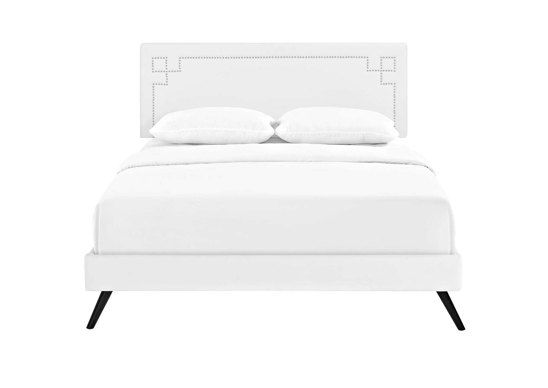 White Ruthie Platform Queen Bed - Vinyl with Round Splayed Legs,Modway