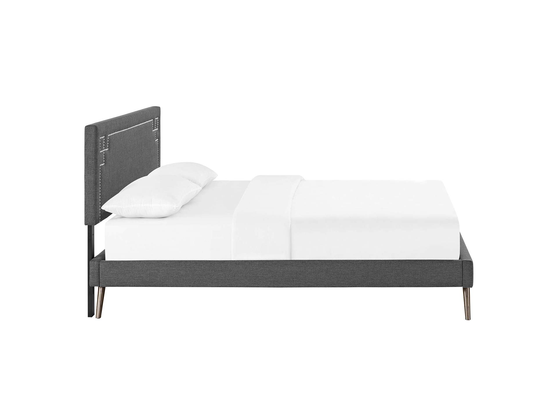 Gray Ruthie Platform Queen Bed - Fabric with Round Splayed Legs,Modway