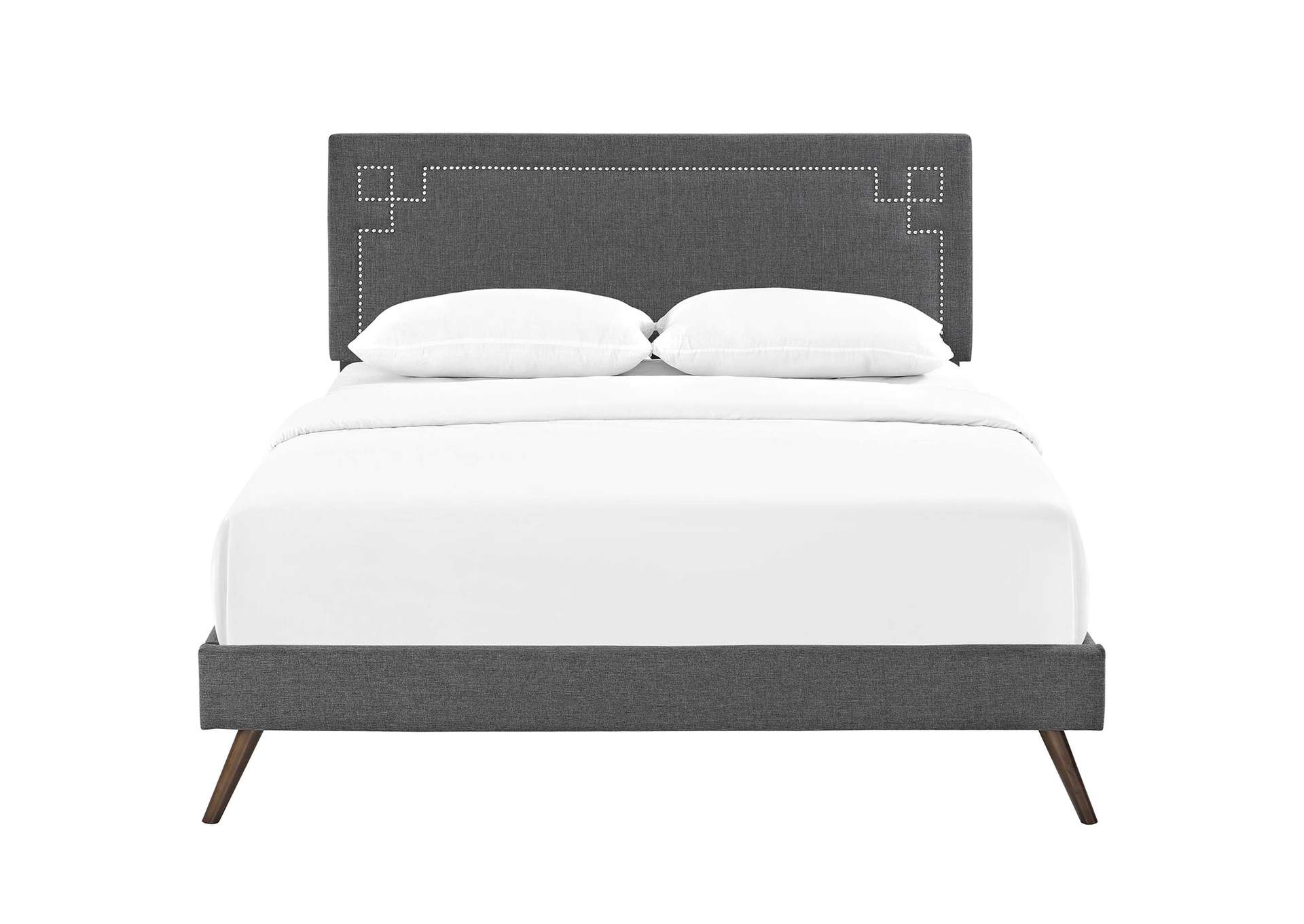 Gray Ruthie Platform Queen Bed - Fabric with Round Splayed Legs,Modway