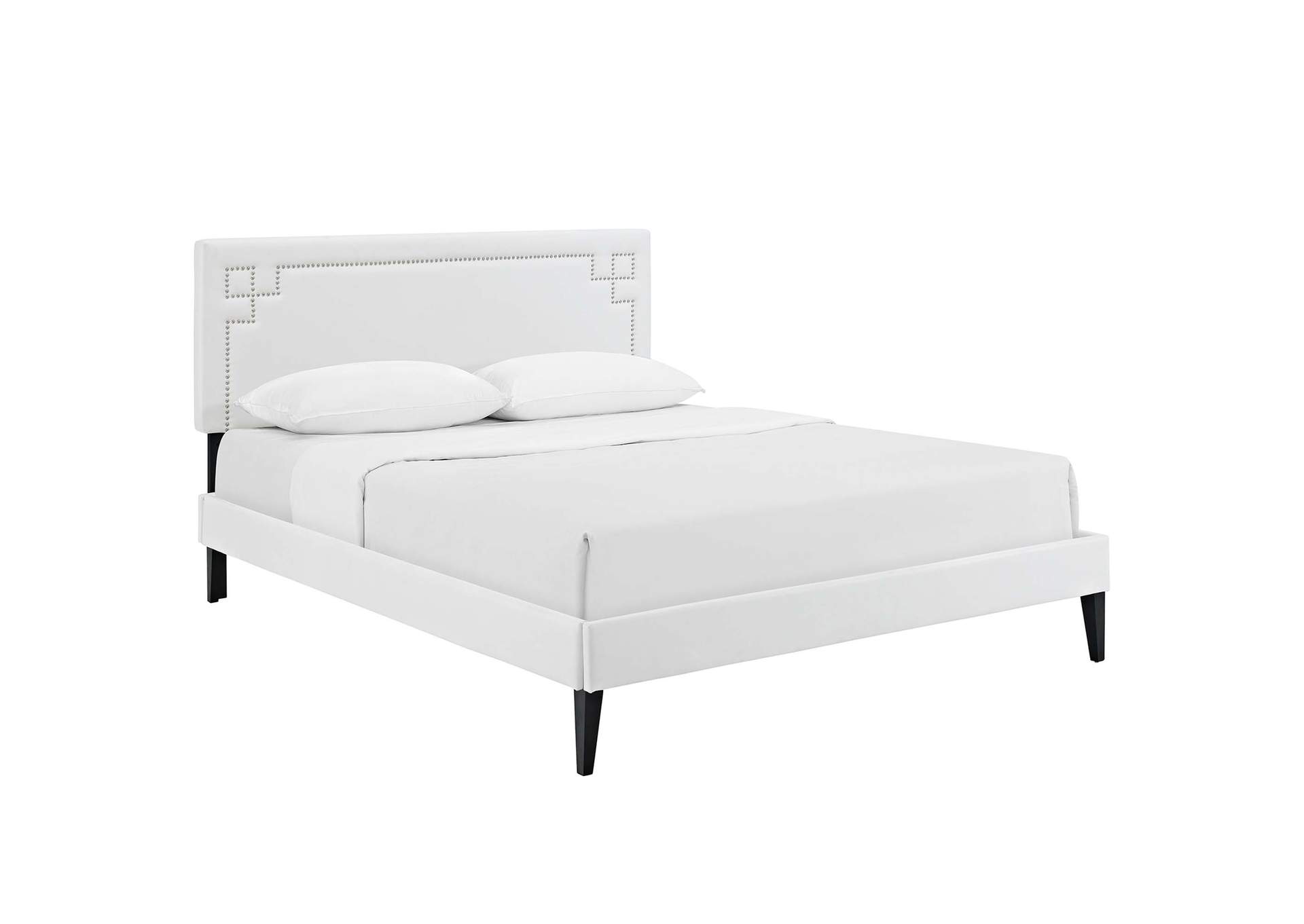White Ruthie Platform Queen Bed - Vinyl with Squared Tapered Legs,Modway