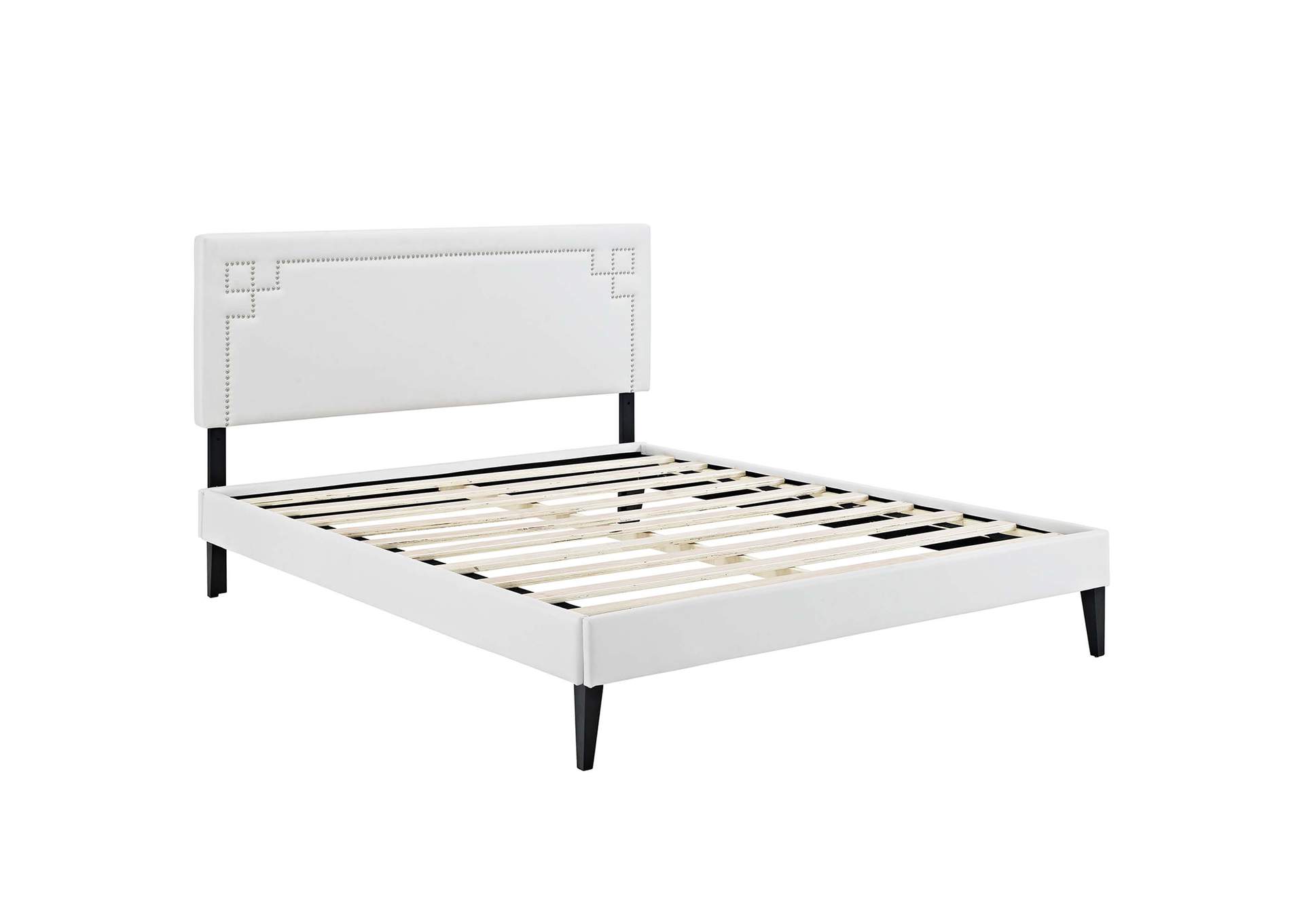 White Ruthie Platform Queen Bed - Vinyl with Squared Tapered Legs,Modway