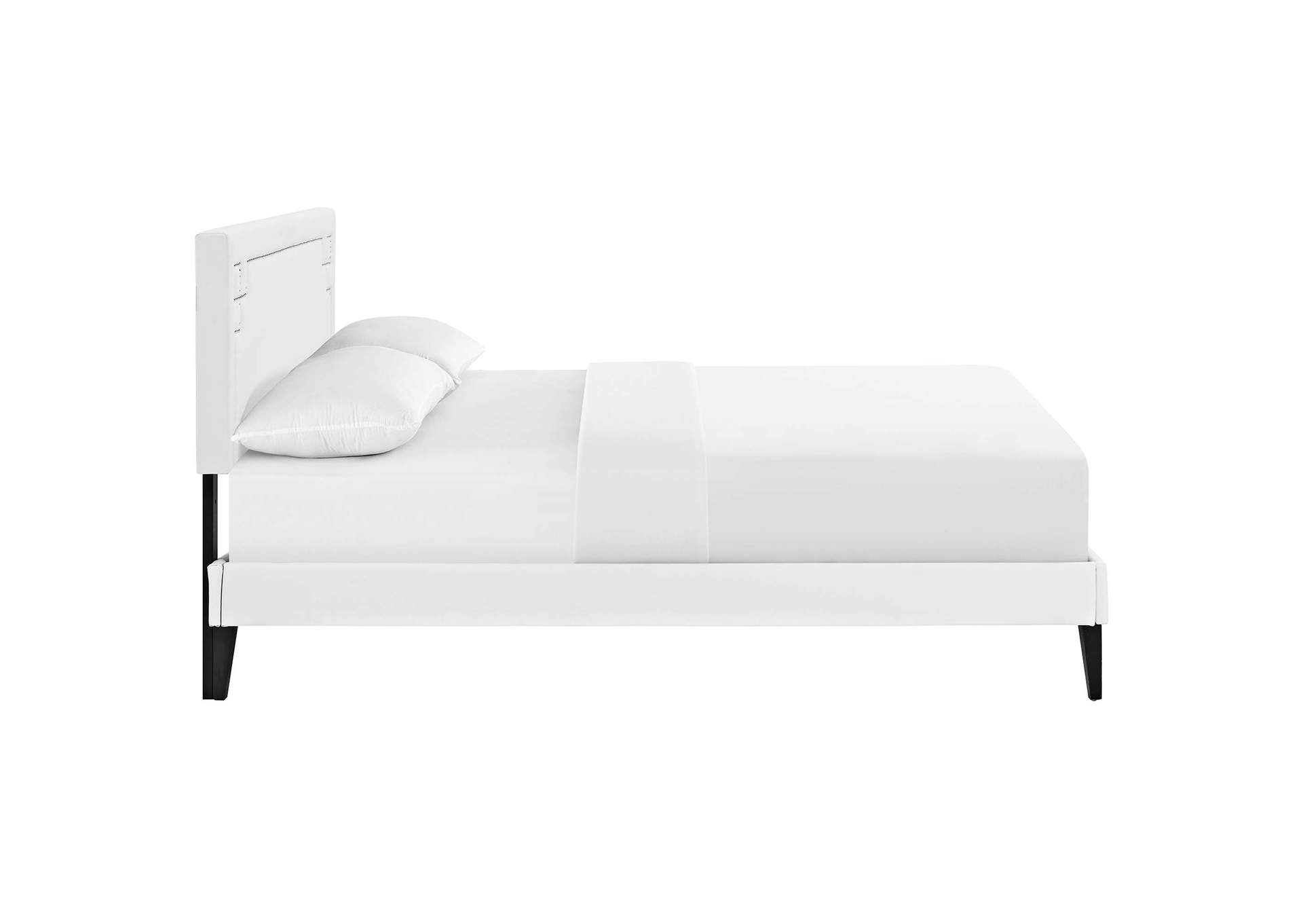 White Ruthie Platform Queen Bed - Vinyl with Squared Tapered Legs,Modway