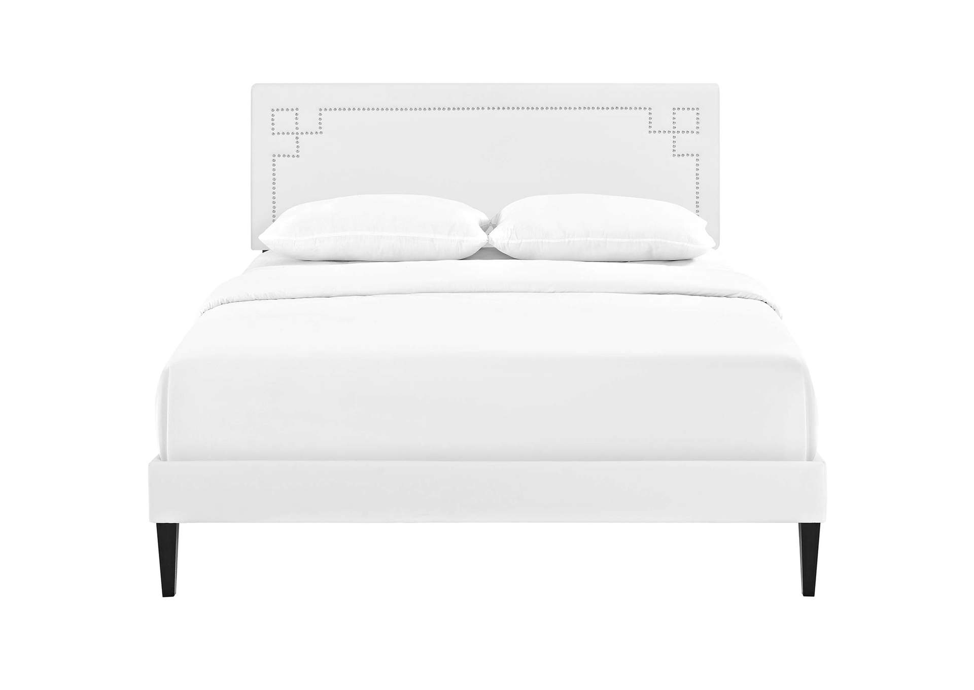 White Ruthie Platform Queen Bed - Vinyl with Squared Tapered Legs,Modway