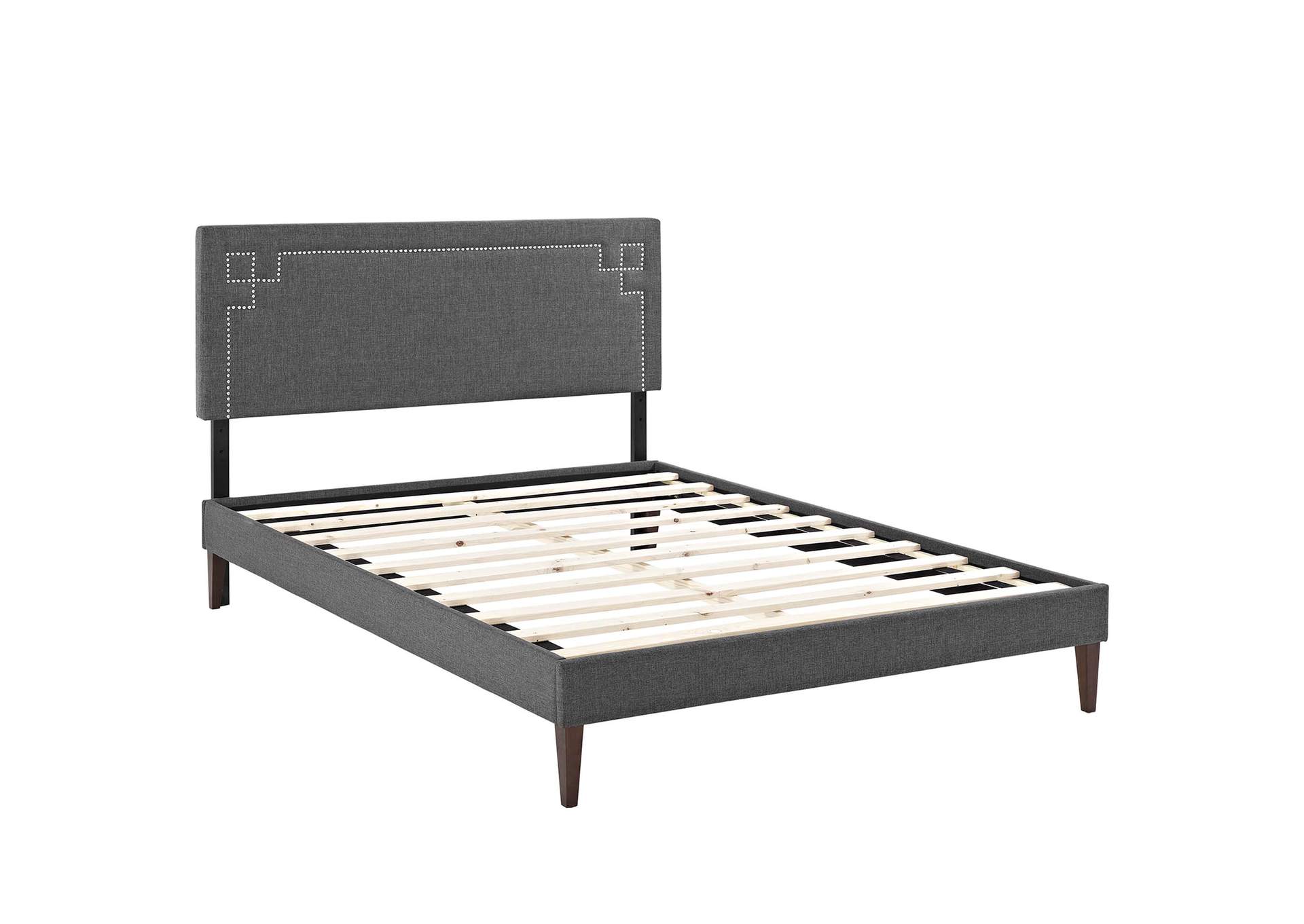 Gray Ruthie Platform Queen Bed - Fabric with Squared Tapered Legs,Modway