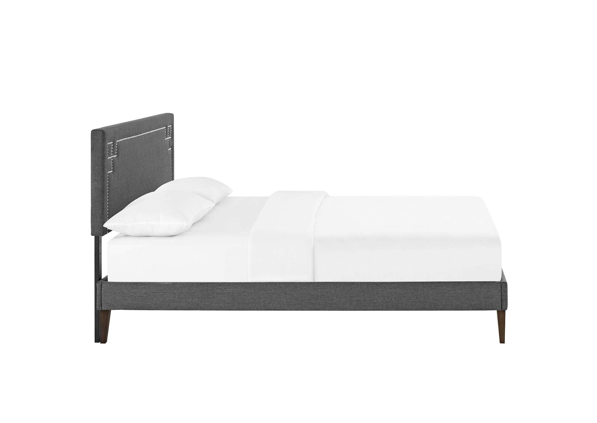 Gray Ruthie Platform Queen Bed - Fabric with Squared Tapered Legs,Modway