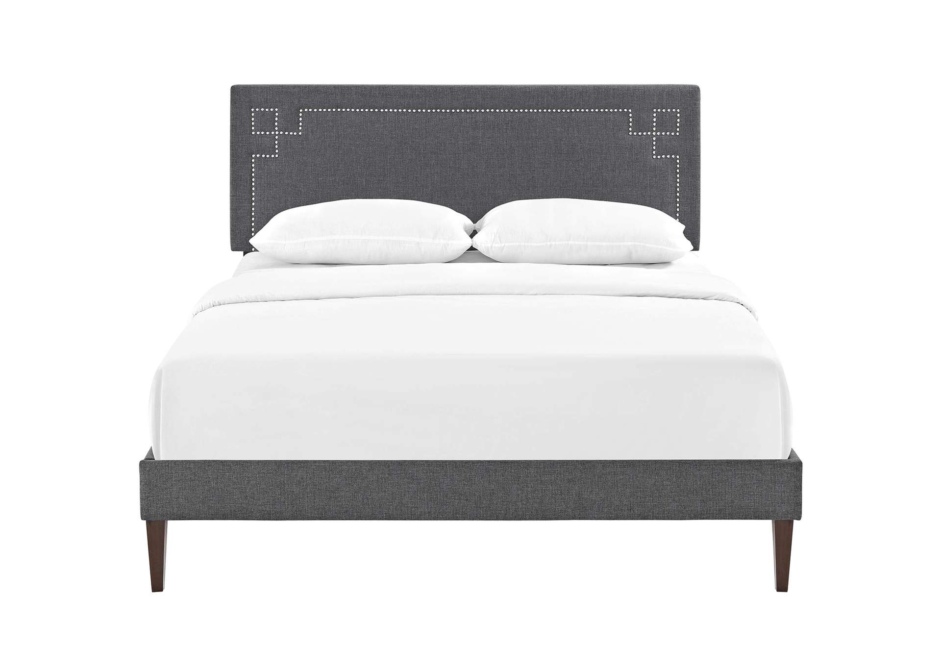 Gray Ruthie Platform Queen Bed - Fabric with Squared Tapered Legs,Modway