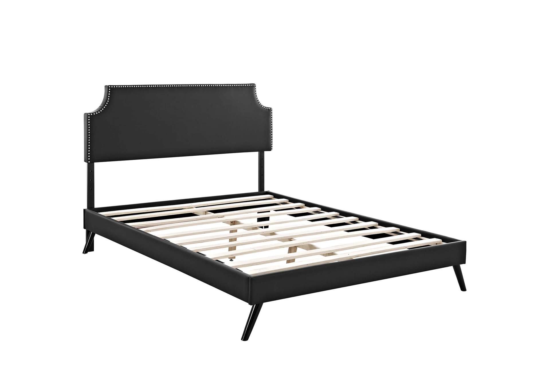 Black Corene Platform Queen Bed - Vinyl with Round Splayed Legs,Modway