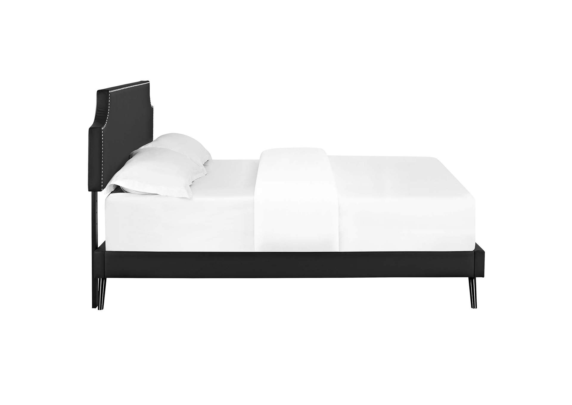 Black Corene Platform Queen Bed - Vinyl with Round Splayed Legs,Modway