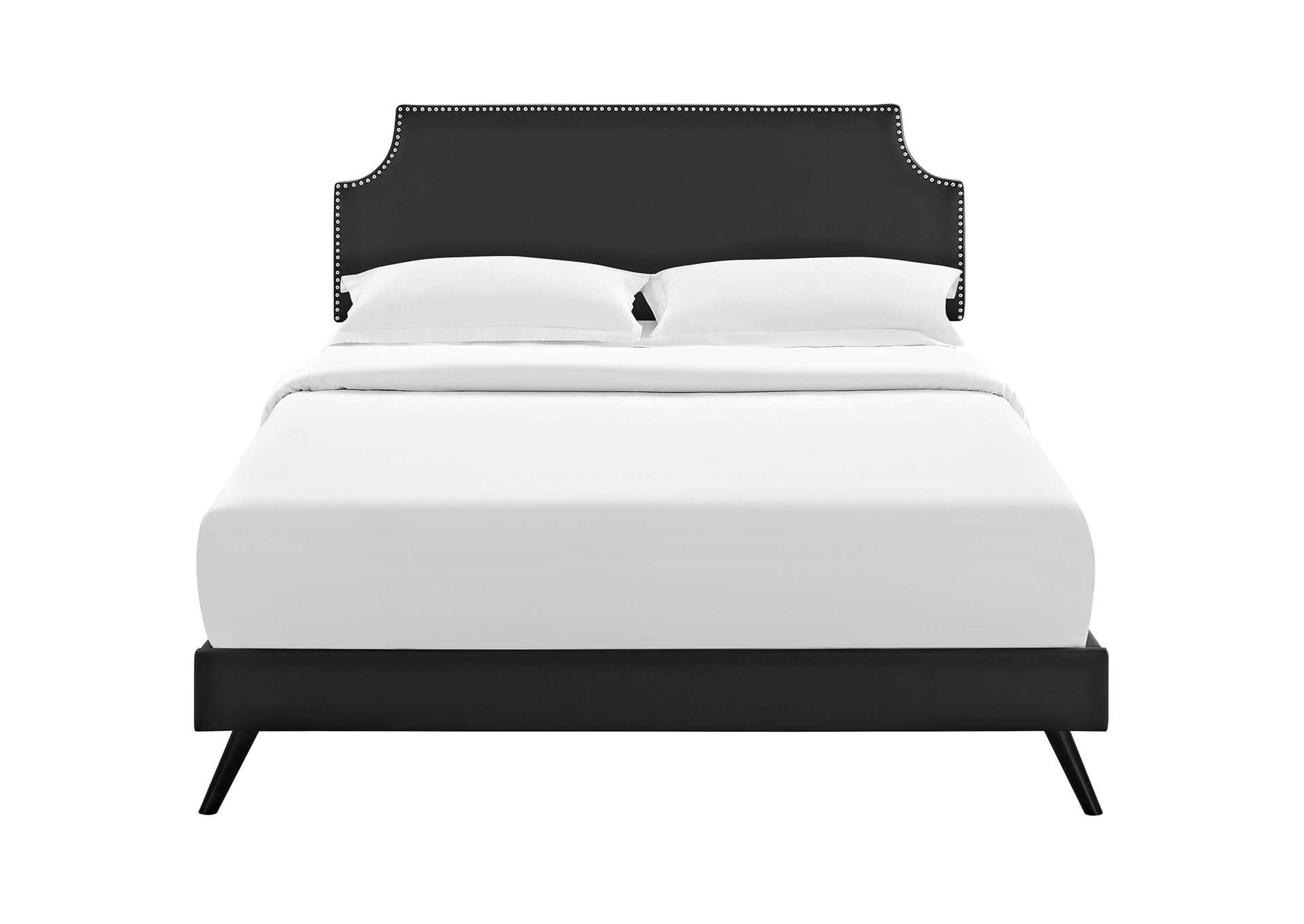Black Corene Platform Queen Bed - Vinyl with Round Splayed Legs,Modway
