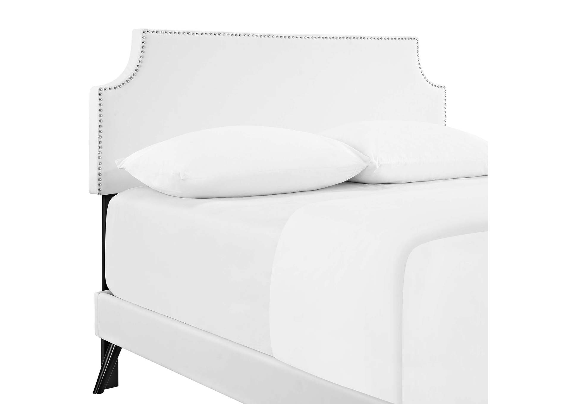 White Corene Platform Queen Bed - Vinyl with Round Splayed Legs,Modway