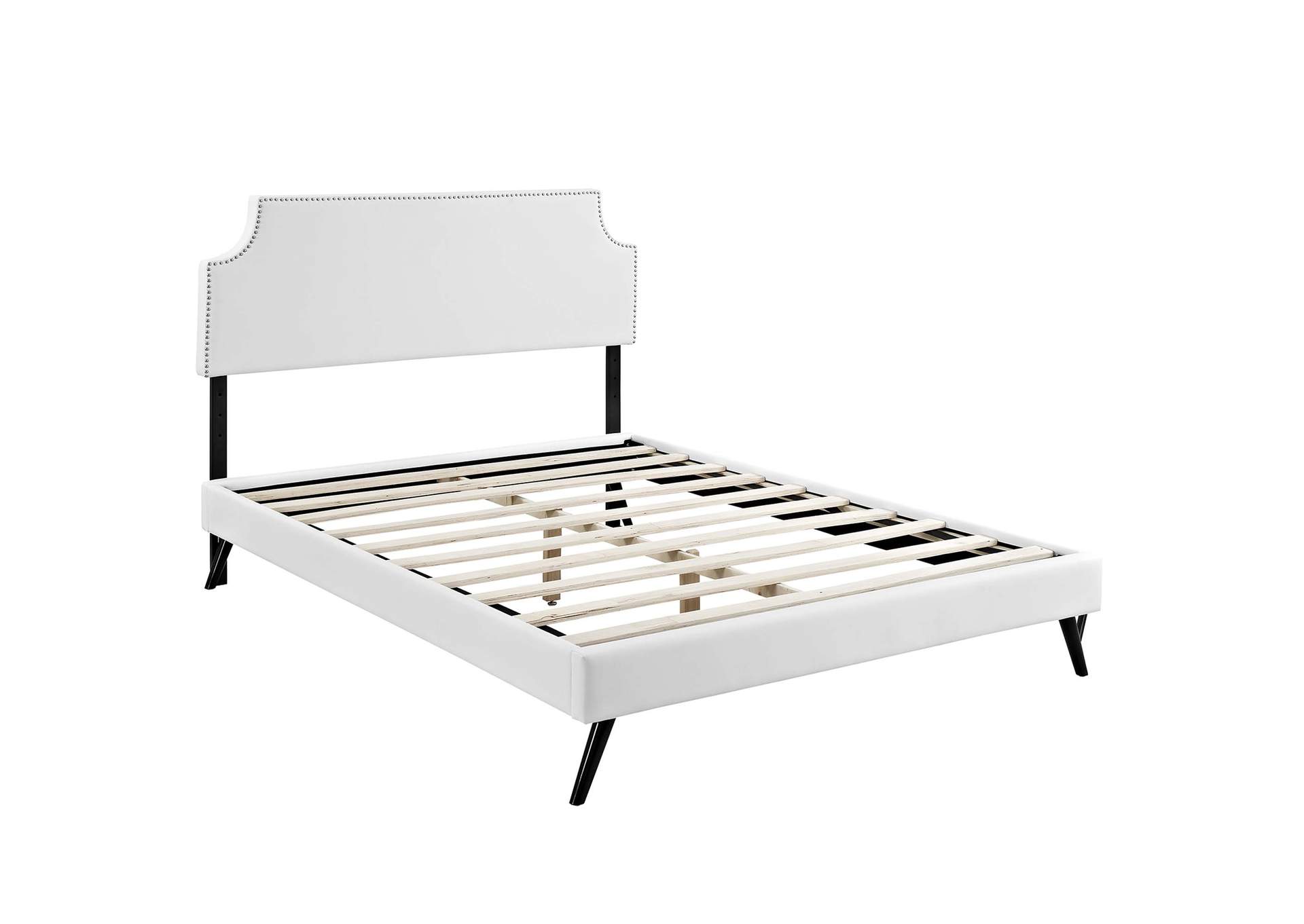 White Corene Platform Queen Bed - Vinyl with Round Splayed Legs,Modway