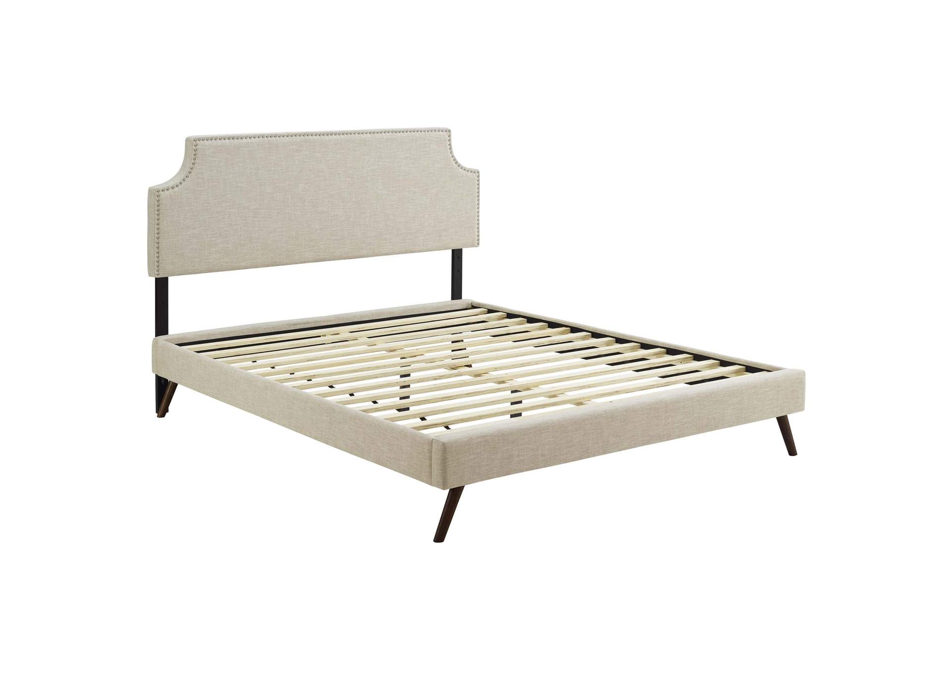 Beige Corene Platform Queen Bed - Fabric with Round Splayed Legs,Modway