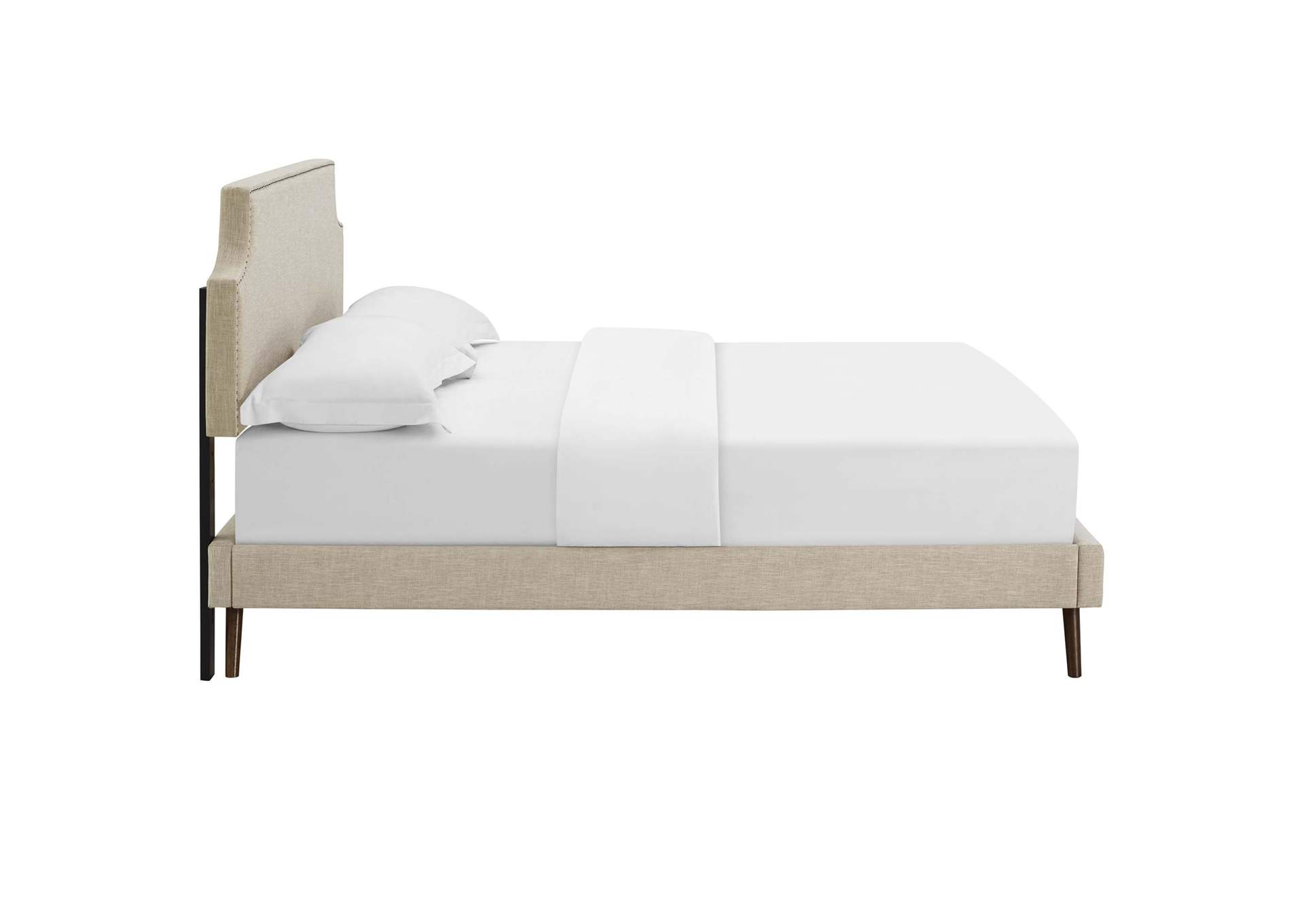 Beige Corene Platform Queen Bed - Fabric with Round Splayed Legs,Modway