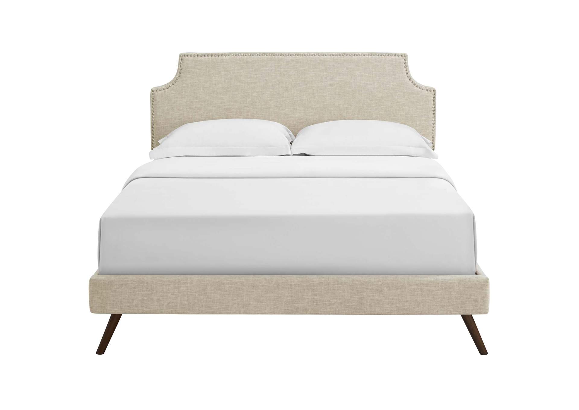 Beige Corene Platform Queen Bed - Fabric with Round Splayed Legs,Modway