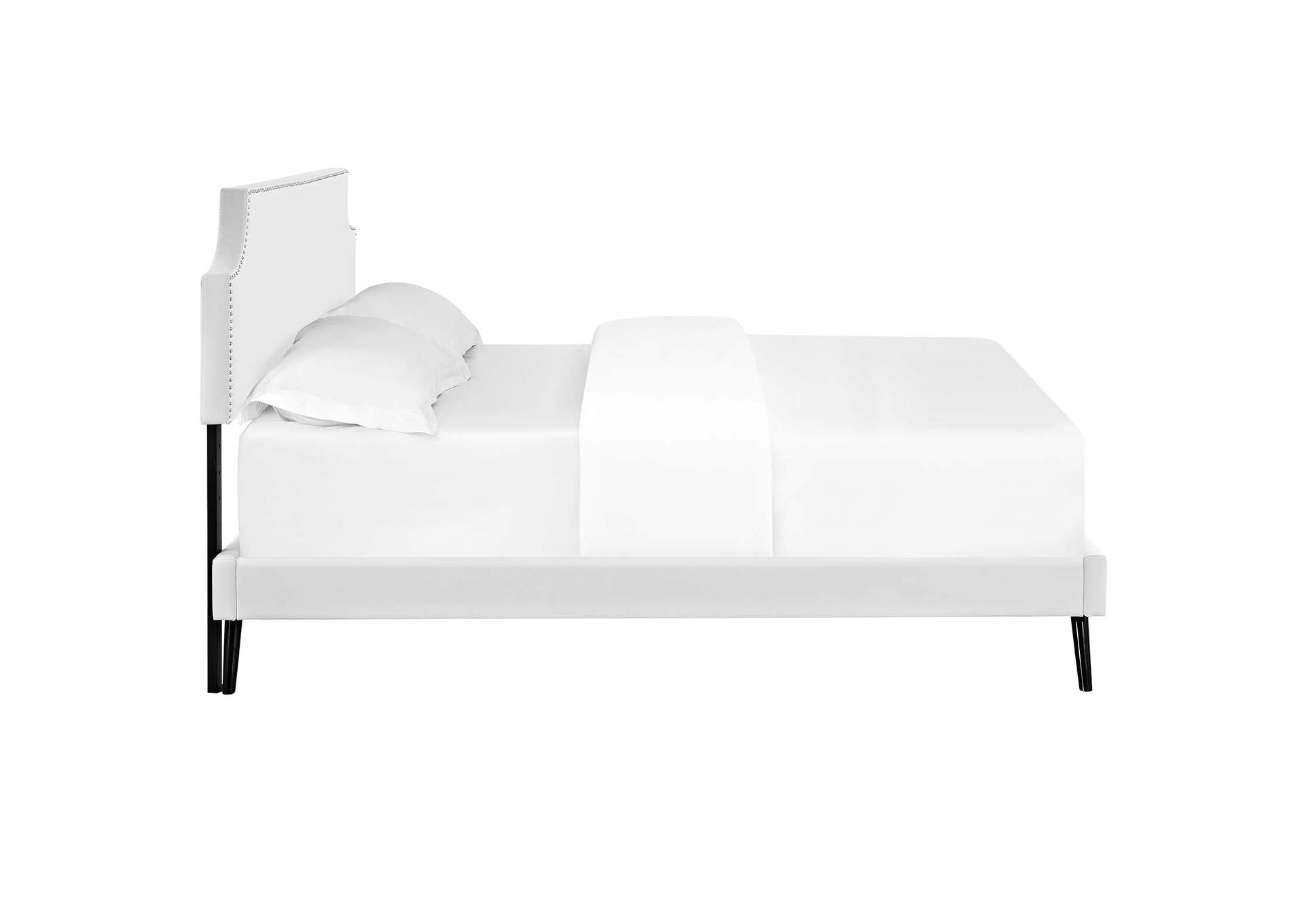 White Corene Platform King Bed - Vinyl with Round Splayed Legs,Modway