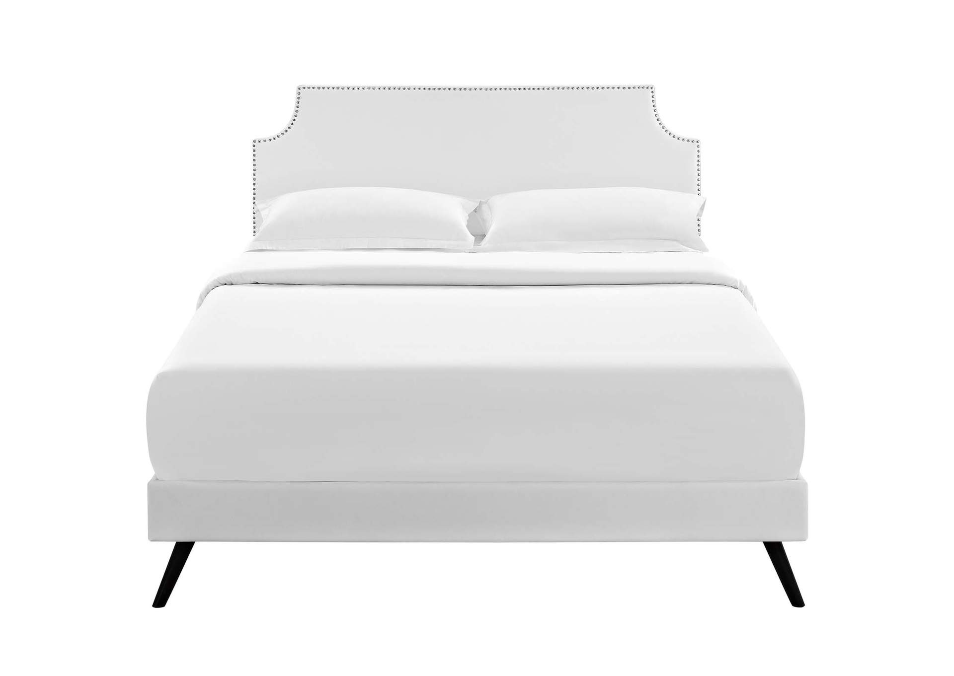 White Corene Platform King Bed - Vinyl with Round Splayed Legs,Modway