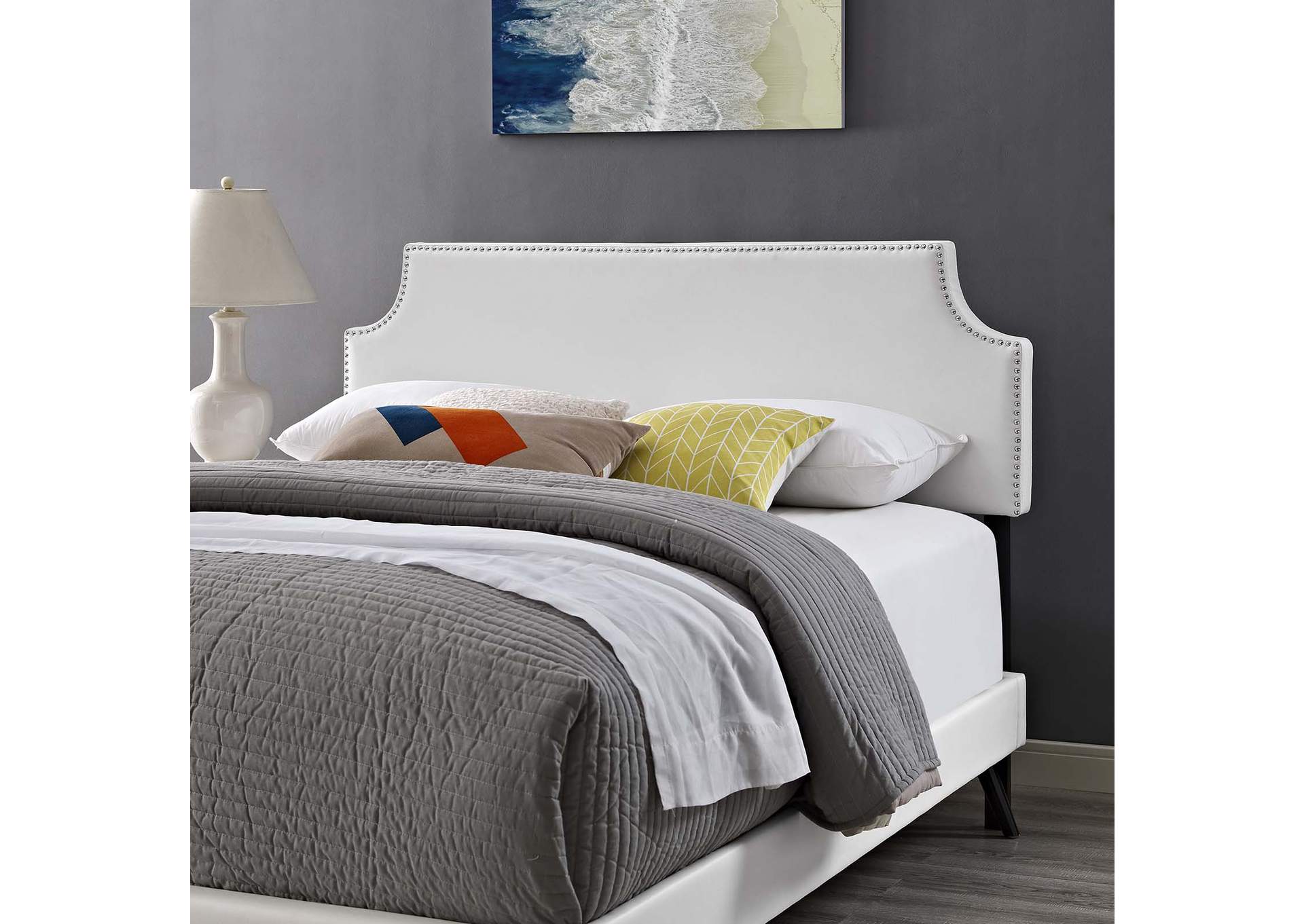 White Corene Platform King Bed - Vinyl with Round Splayed Legs,Modway