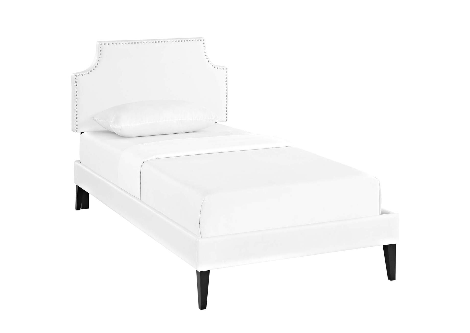 White Corene Platform Twin Bed - Vinyl with Squared Tapered Legs,Modway