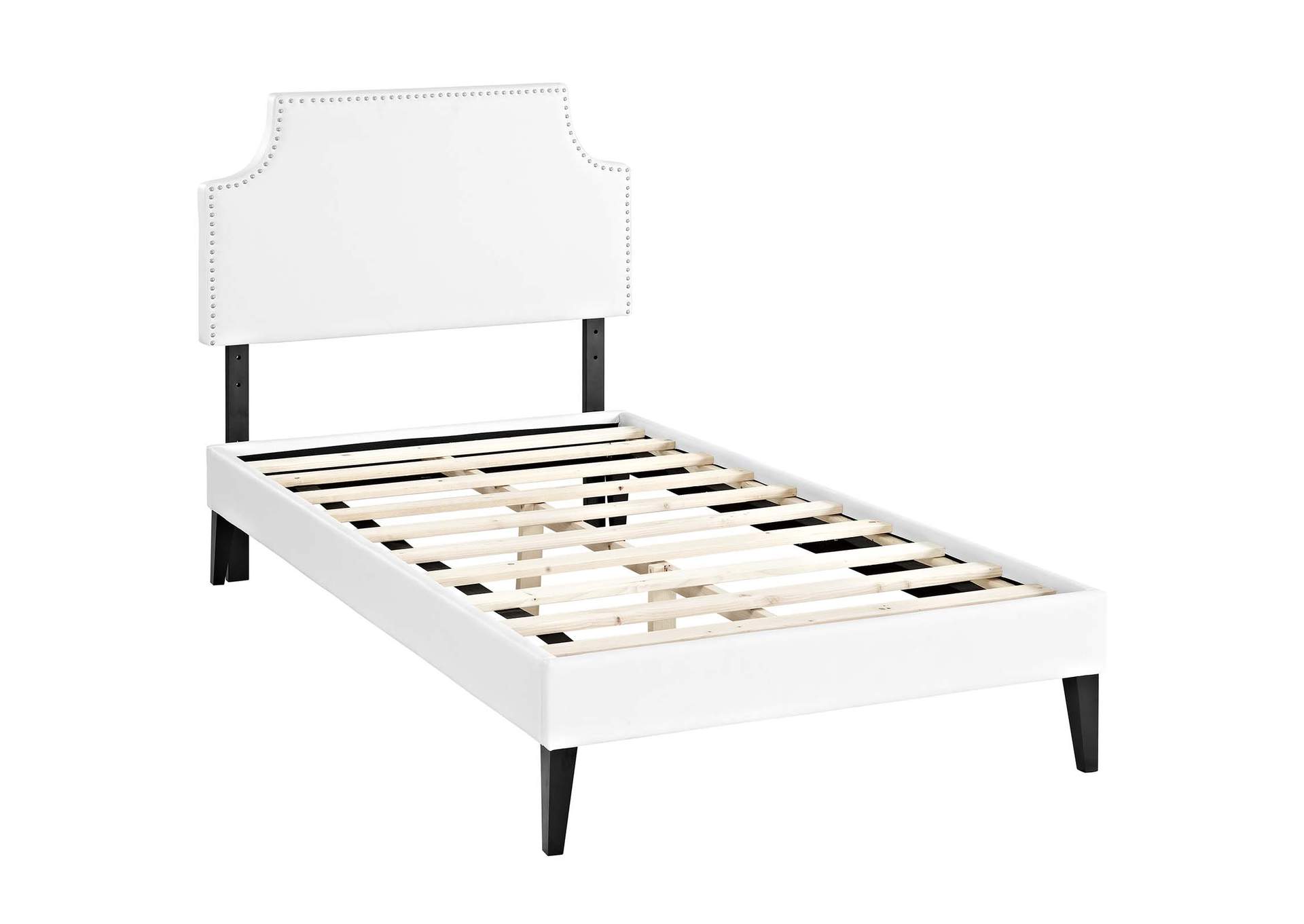 White Corene Platform Twin Bed - Vinyl with Squared Tapered Legs,Modway