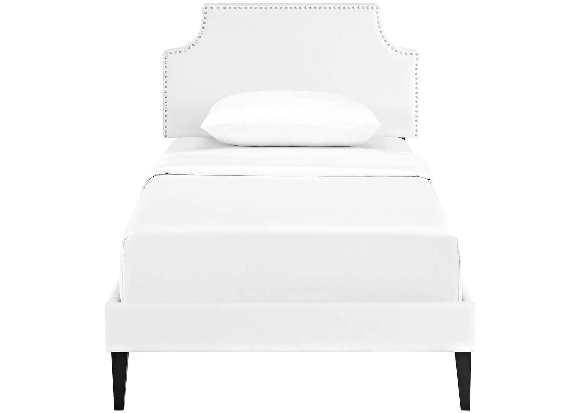 White Corene Platform Twin Bed - Vinyl with Squared Tapered Legs,Modway