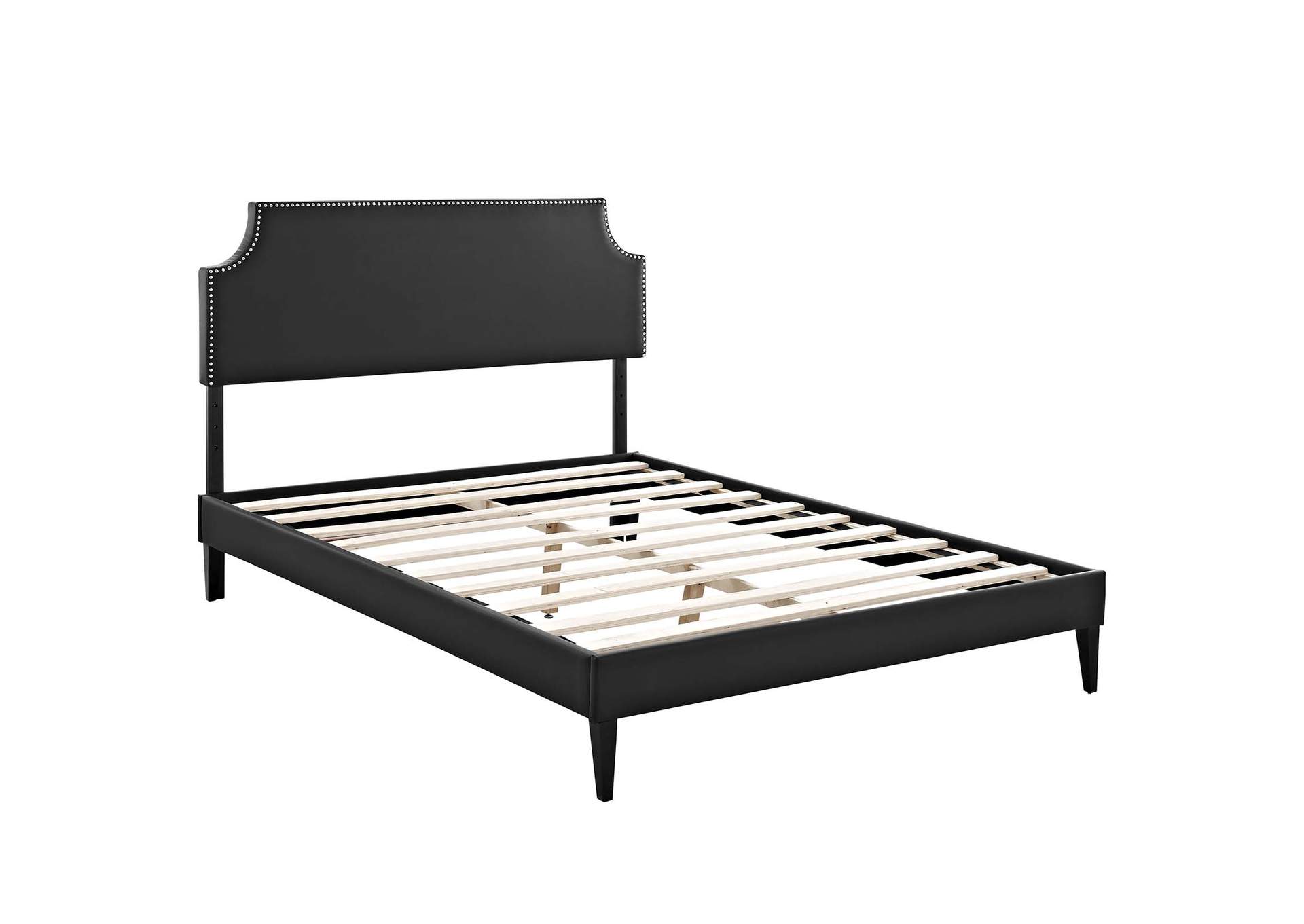 Black Corene Platform Queen Bed - Vinyl with Squared Tapered Legs,Modway