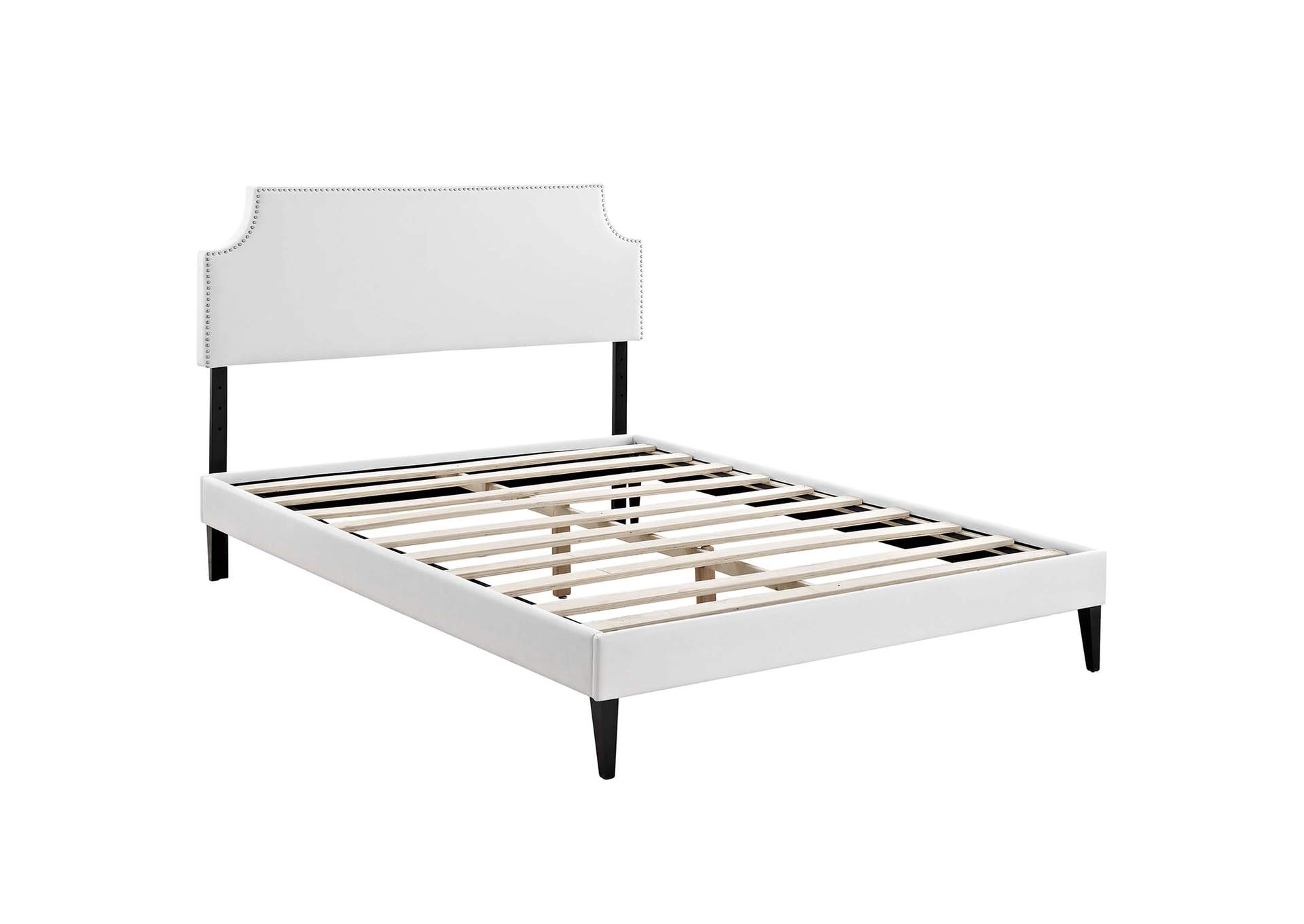 White Corene Platform Queen Bed - Vinyl with Squared Tapered Legs,Modway