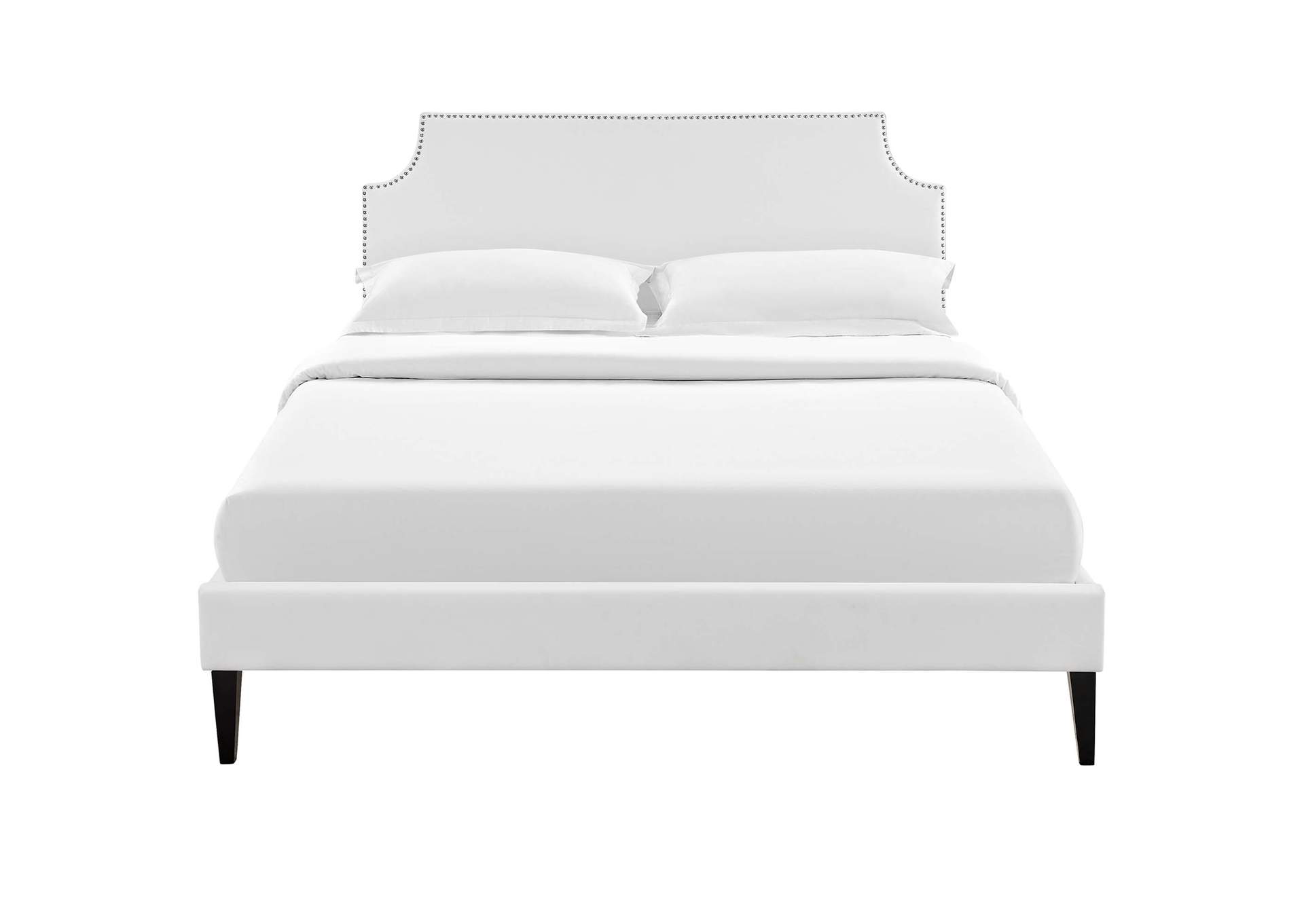 White Corene Platform Queen Bed - Vinyl with Squared Tapered Legs,Modway