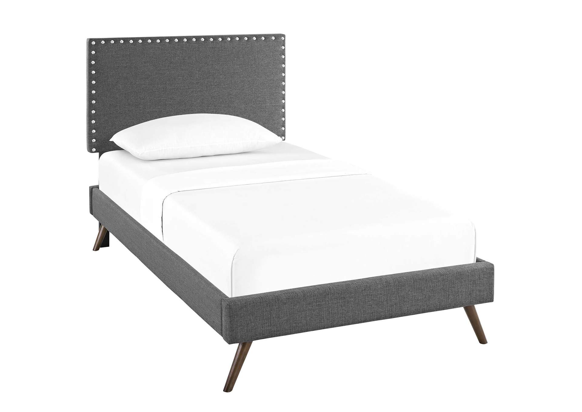 Gray Macie Platform Twin Bed - Fabric with Round Splayed Legs,Modway