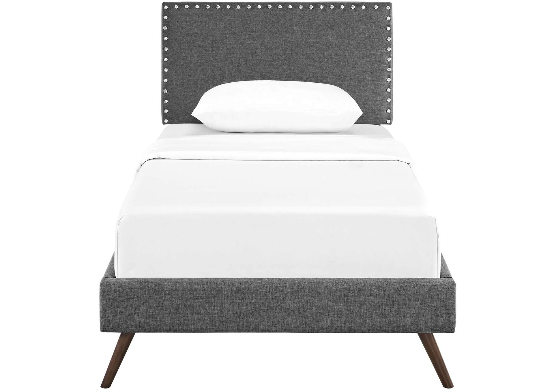 Gray Macie Platform Twin Bed - Fabric with Round Splayed Legs,Modway