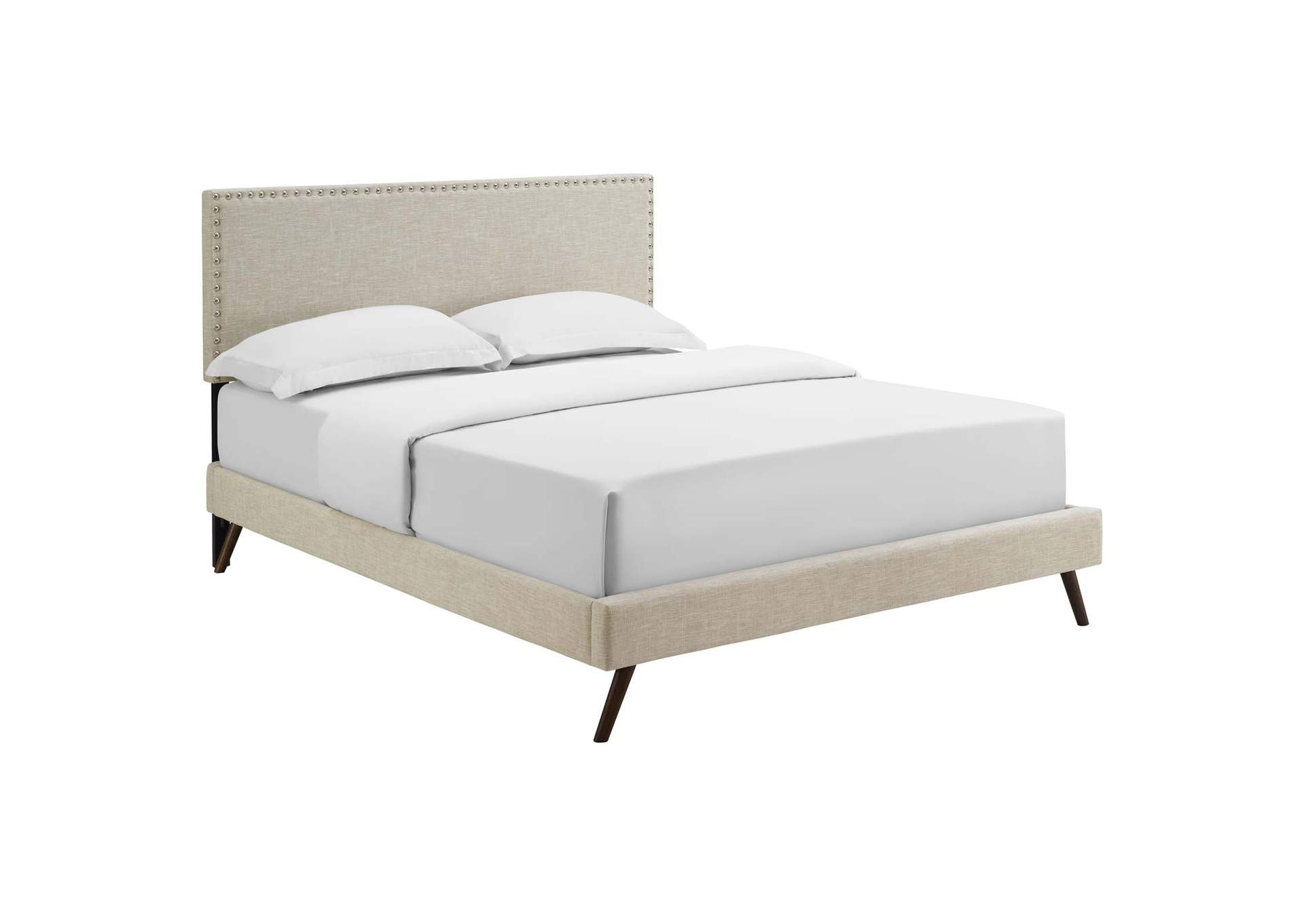 Beige Macie Platform Queen Bed - Fabric with Round Splayed Legs,Modway