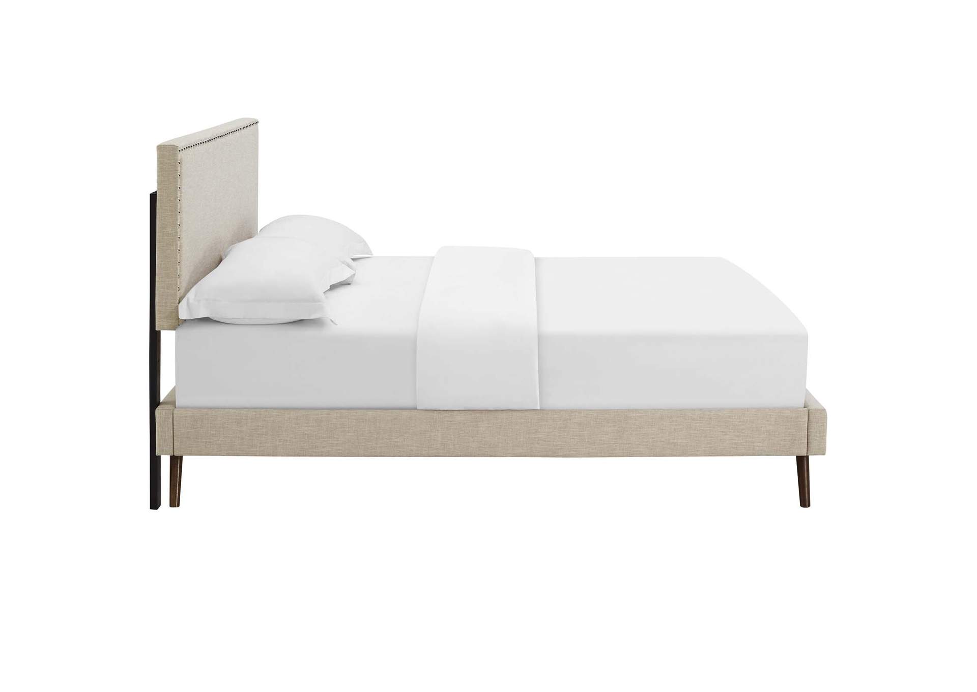 Beige Macie Platform Queen Bed - Fabric with Round Splayed Legs,Modway