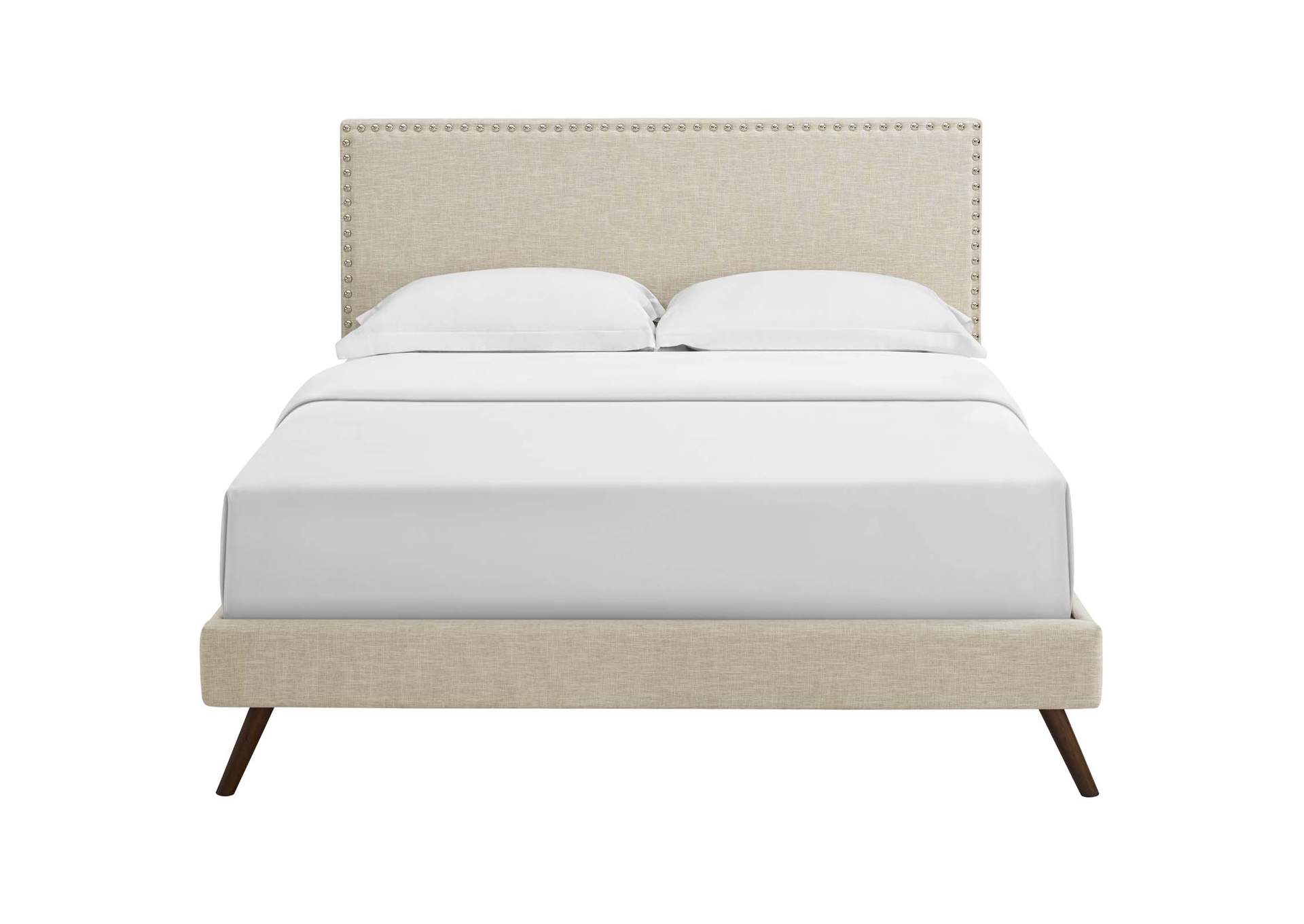 Beige Macie Platform Queen Bed - Fabric with Round Splayed Legs,Modway
