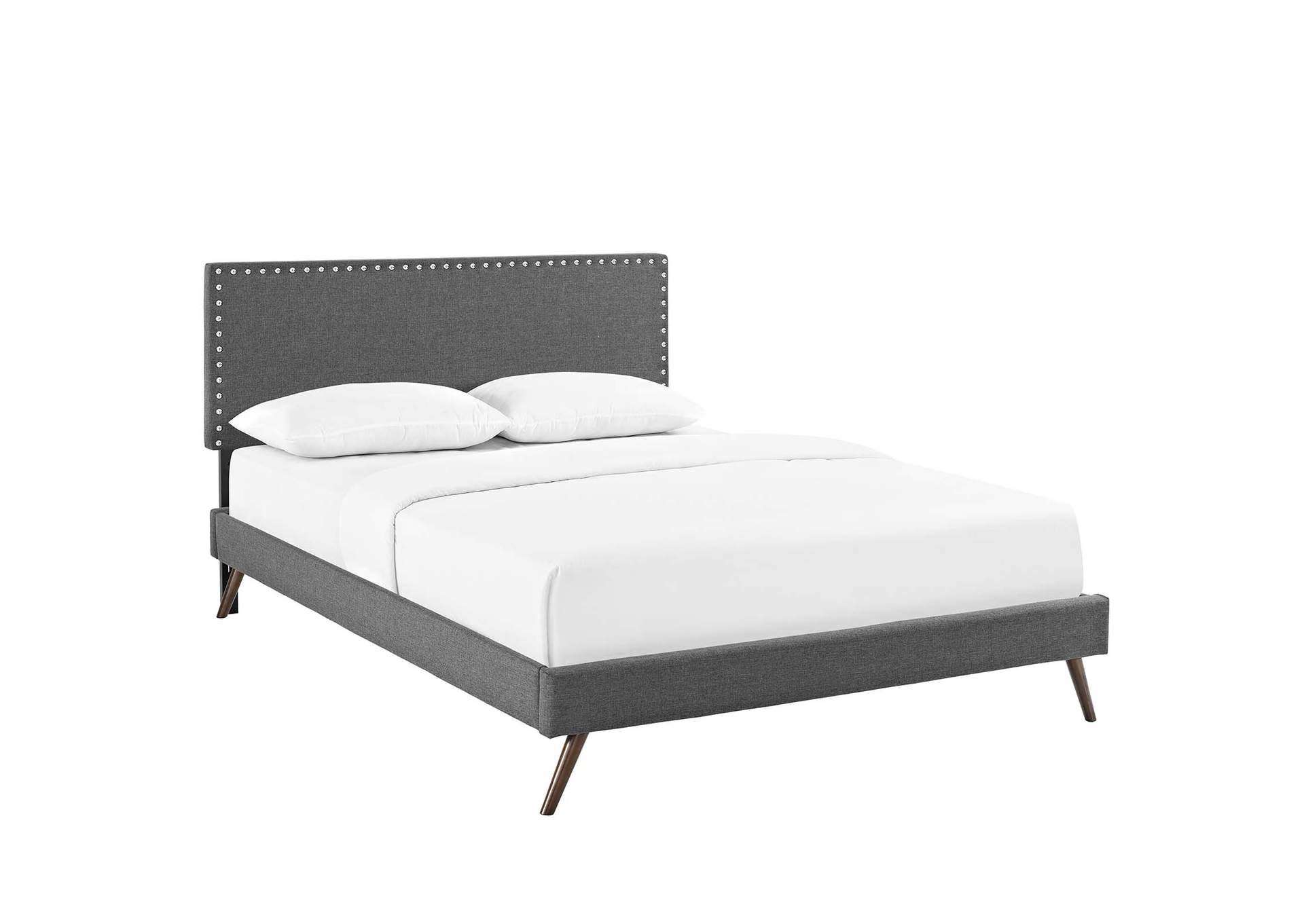Gray Macie Platform Queen Bed - Fabric with Round Splayed Legs,Modway
