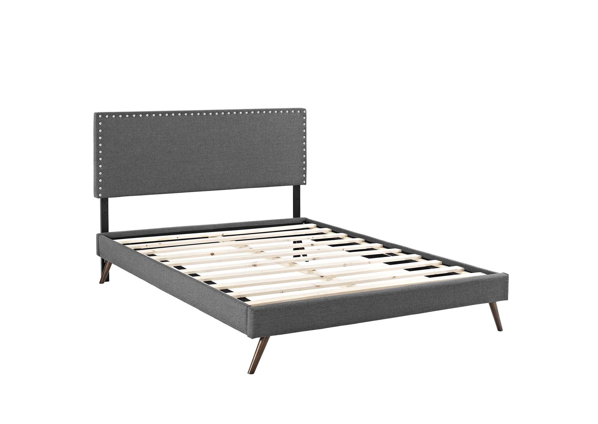 Gray Macie Platform Queen Bed - Fabric with Round Splayed Legs,Modway