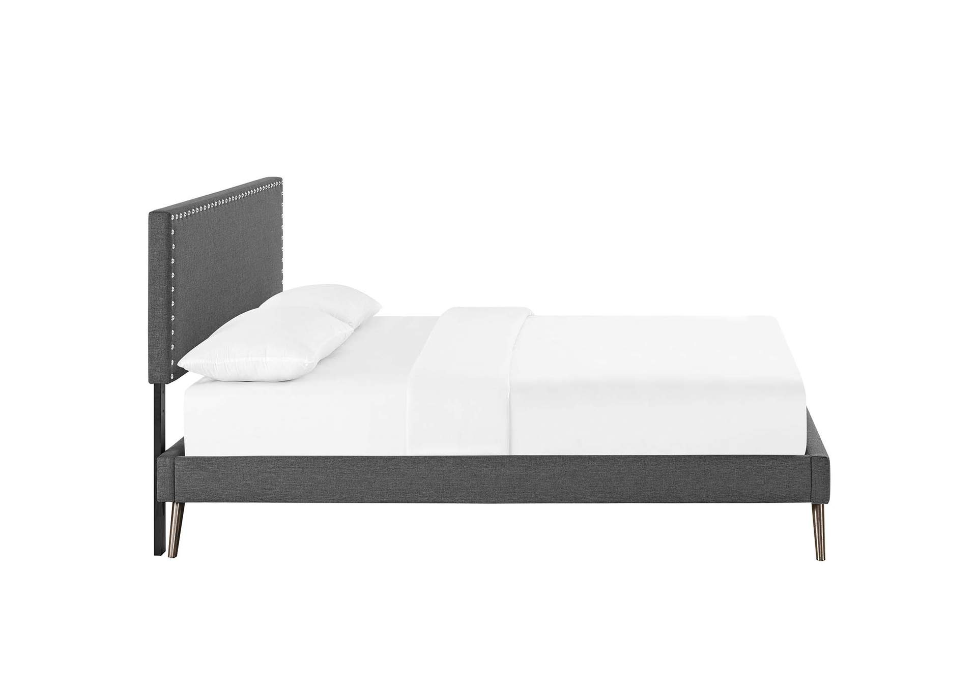 Gray Macie Platform Queen Bed - Fabric with Round Splayed Legs,Modway