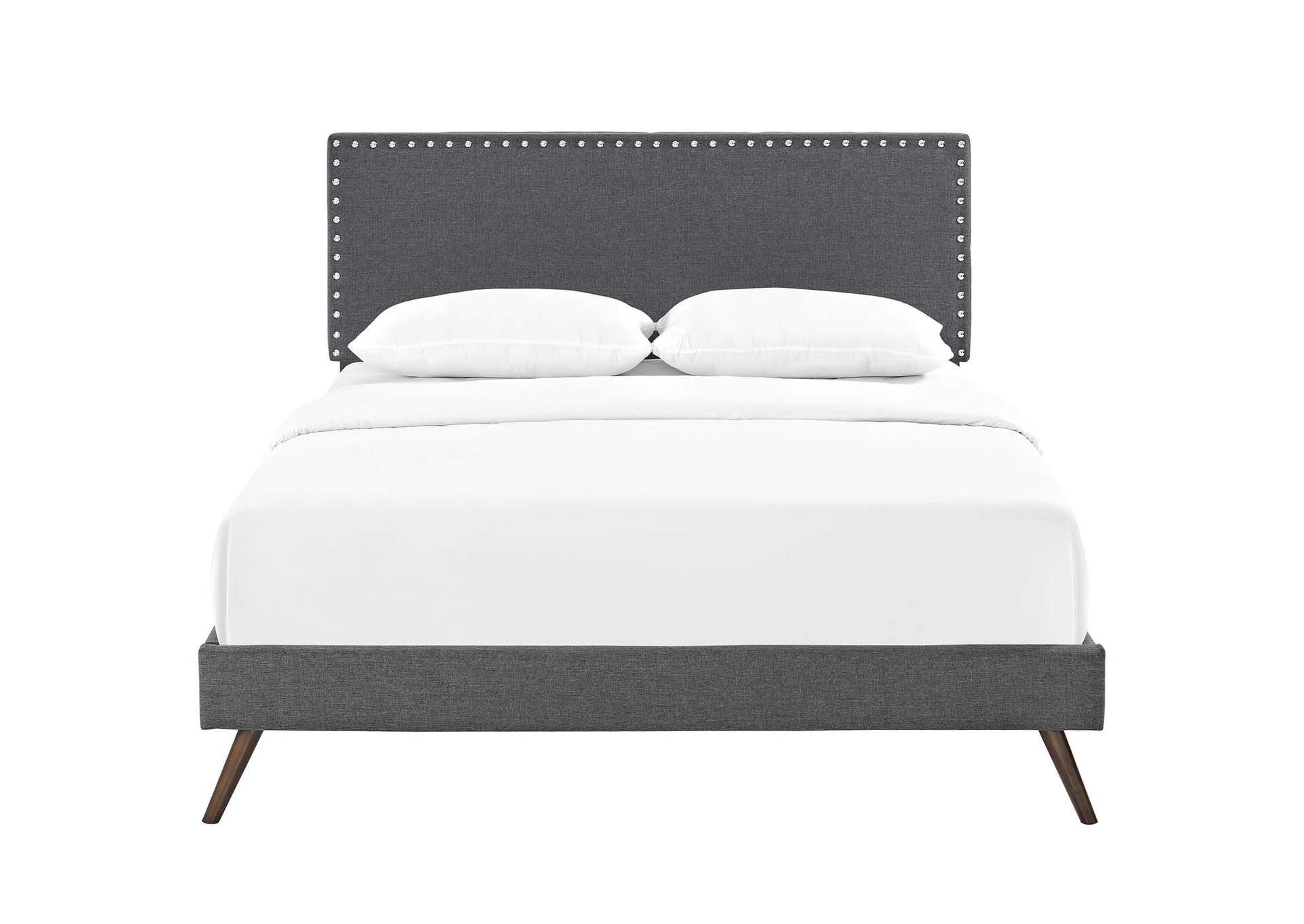 Gray Macie Platform Queen Bed - Fabric with Round Splayed Legs,Modway