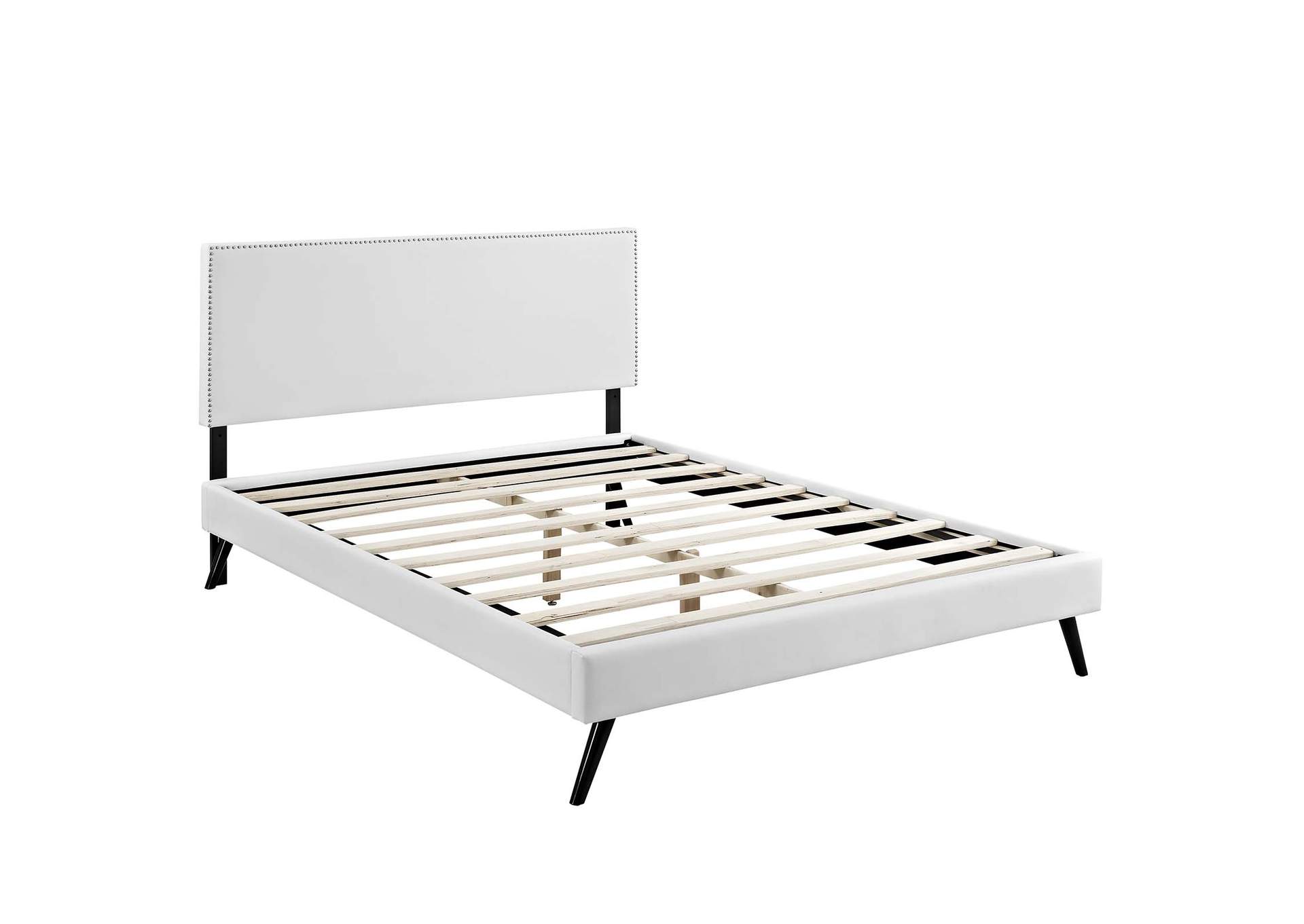 White Macie Platform King Bed - Vinyl with Round Splayed Legs,Modway