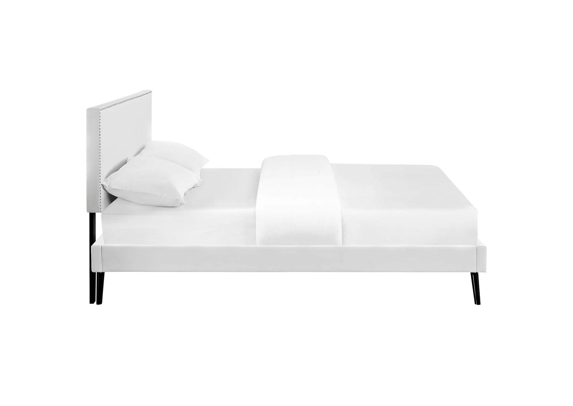 White Macie Platform King Bed - Vinyl with Round Splayed Legs,Modway